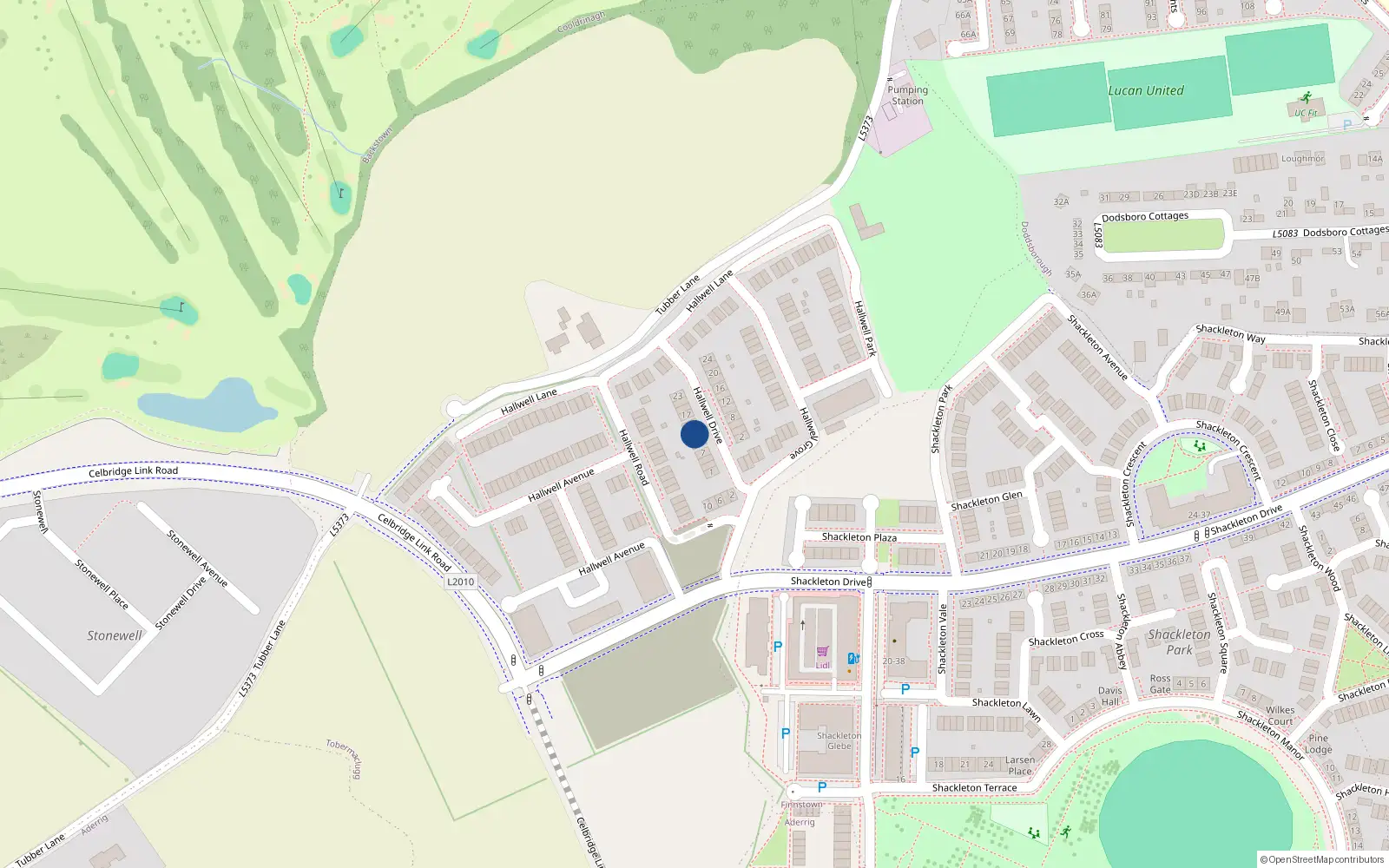 Overhead map showing the location of 13 Hallwell Drive, Lucan