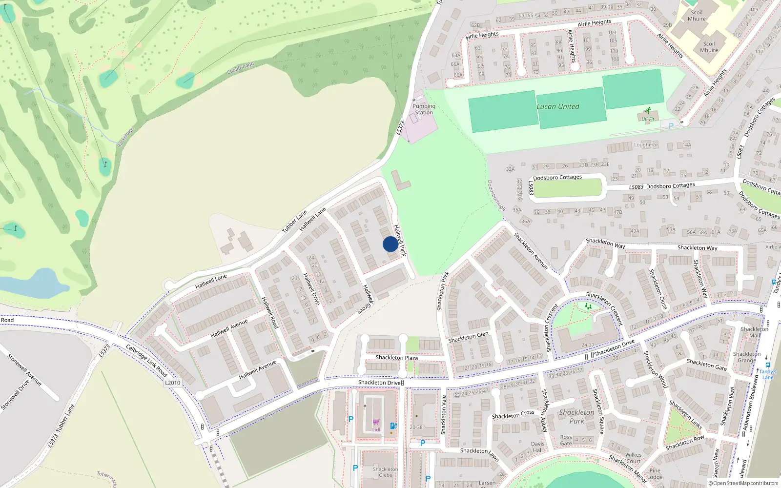 Overhead map showing the location of 13 Hallwell Park, Lucan