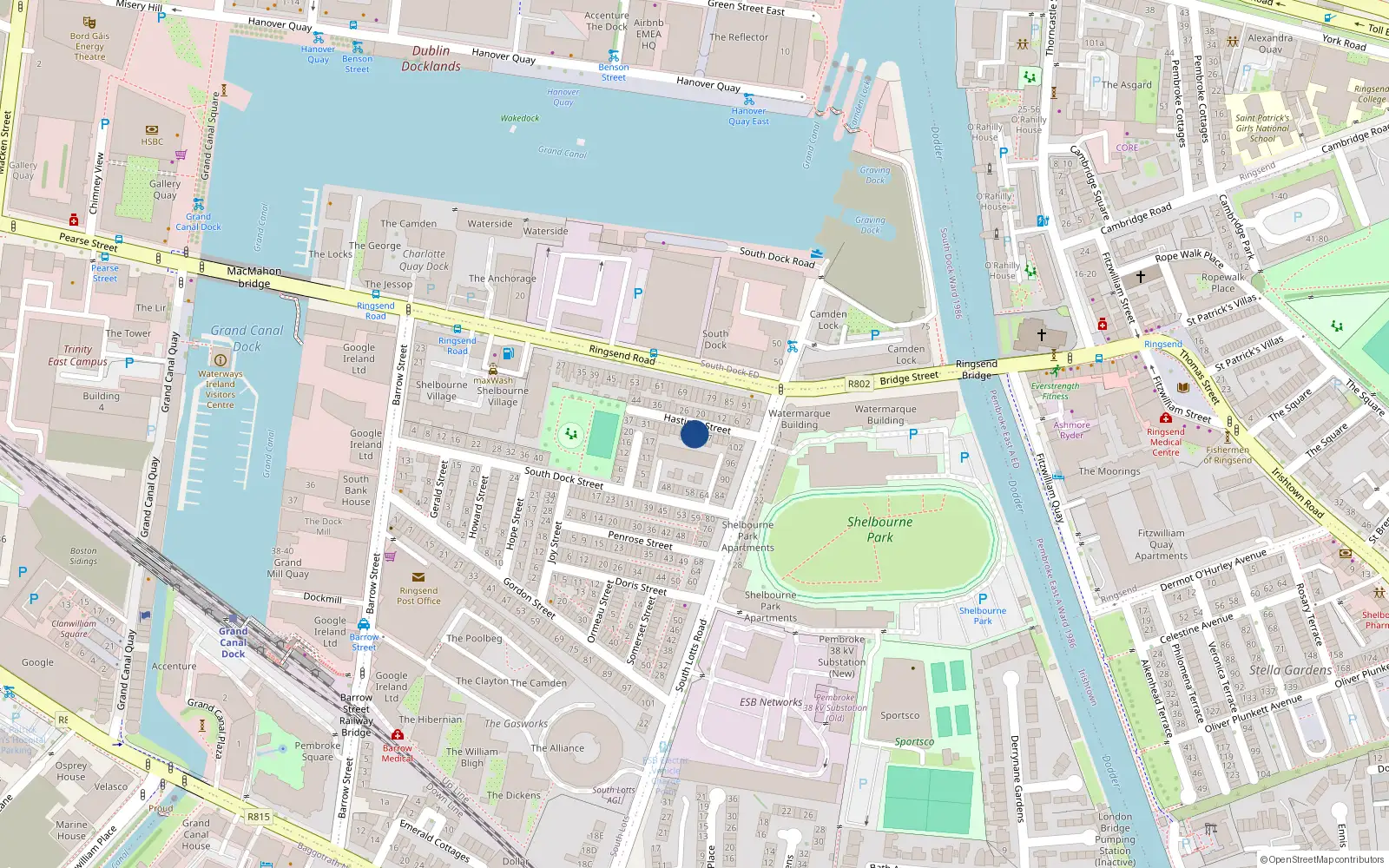 Overhead map showing the location of 13 Hastings Street, Dublin 4