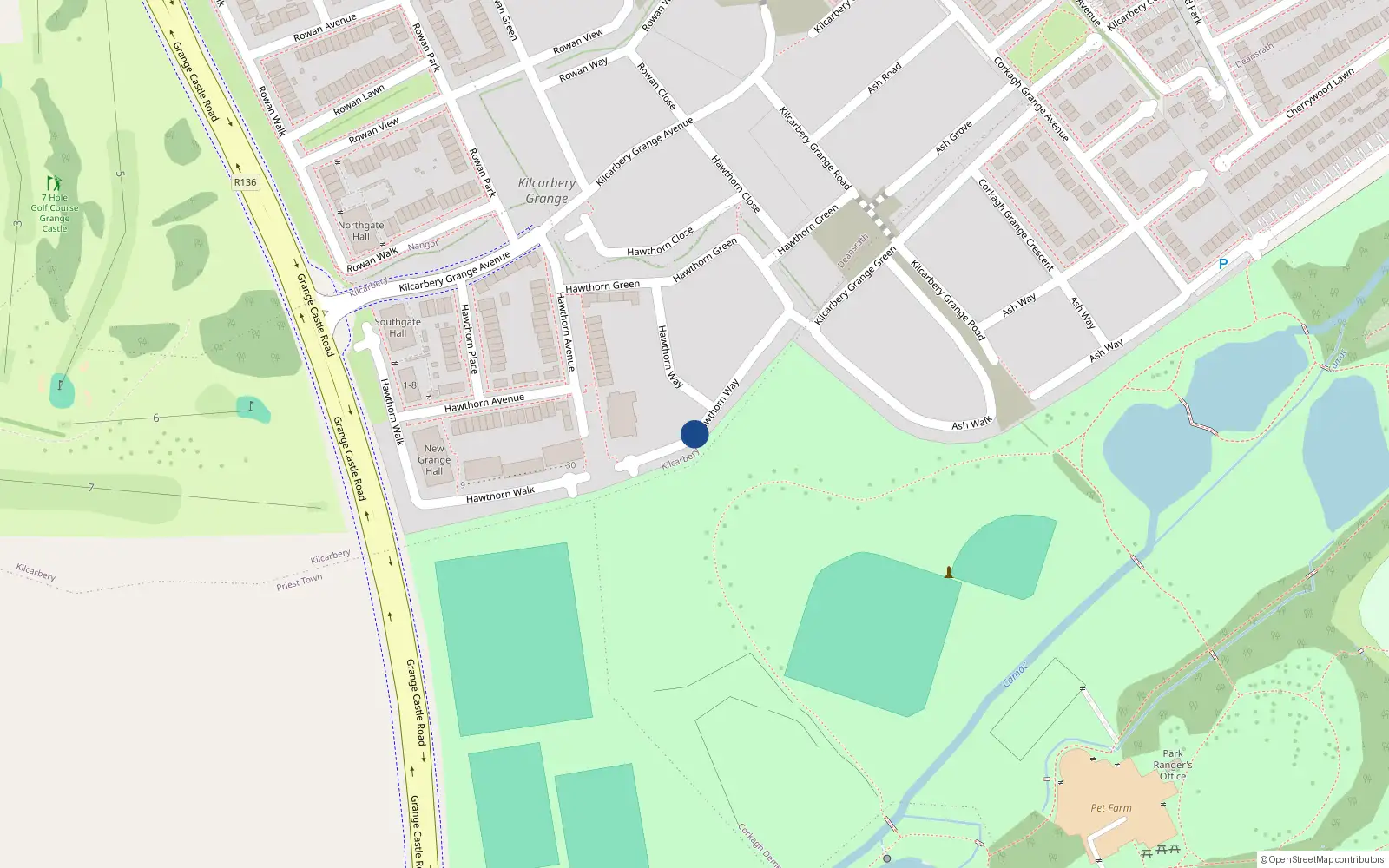 Overhead map showing the location of 13 Hawthorn Way, Kilcarbery
