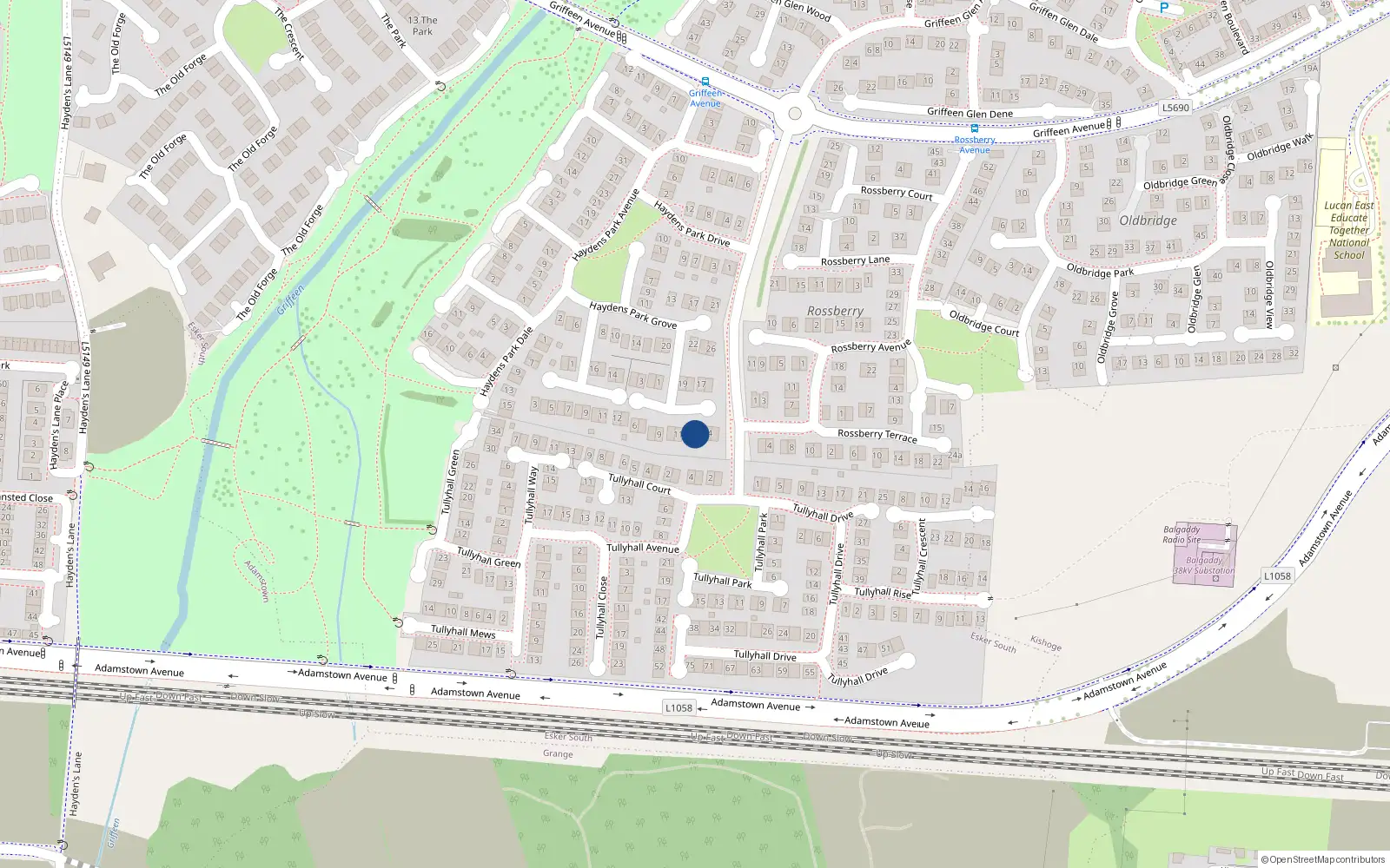 Overhead map showing the location of 13 Haydens Park Glade, Lucan