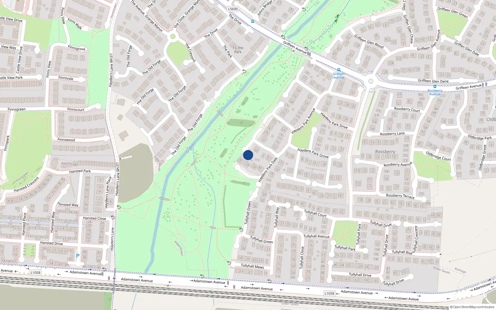 Overhead map showing the location of 13 Haydens Park View, Lucan, Dublin