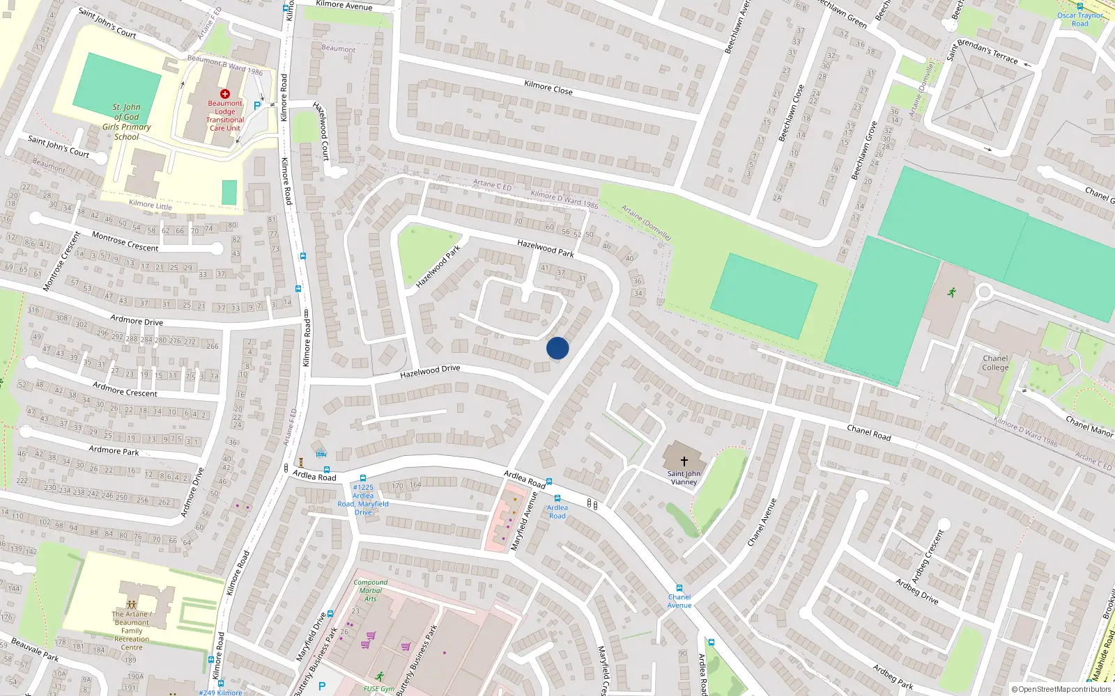 Overhead map showing the location of 13 Hazelwood Park, Dublin 5