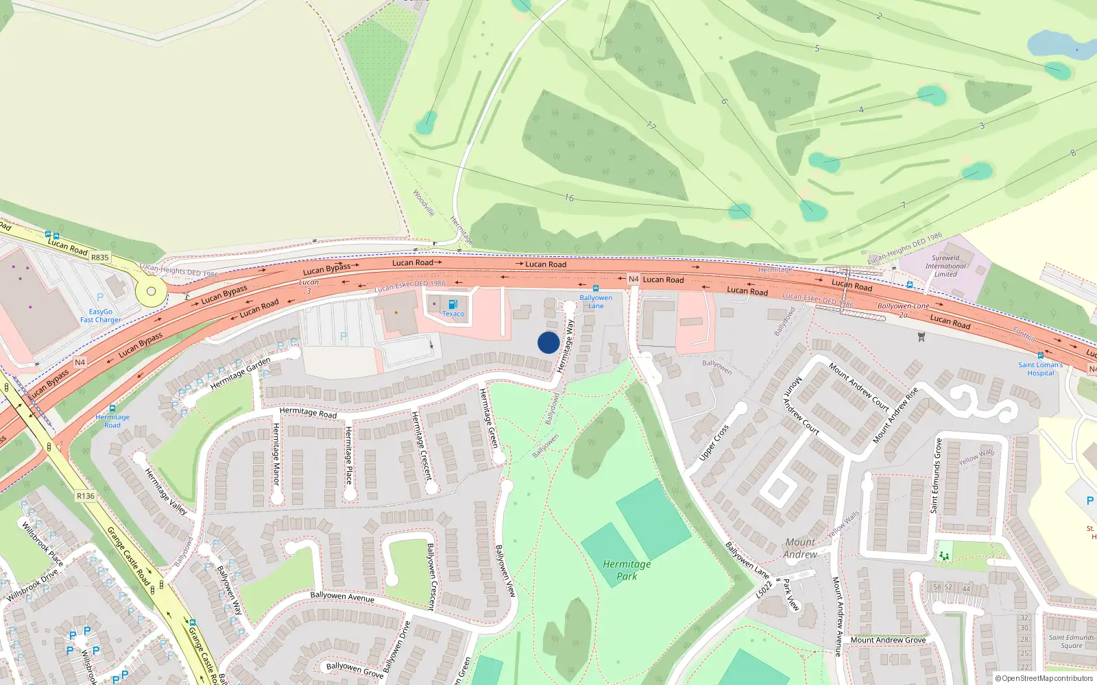 Overhead map showing the location of 13 Hermitage Way, Lucan