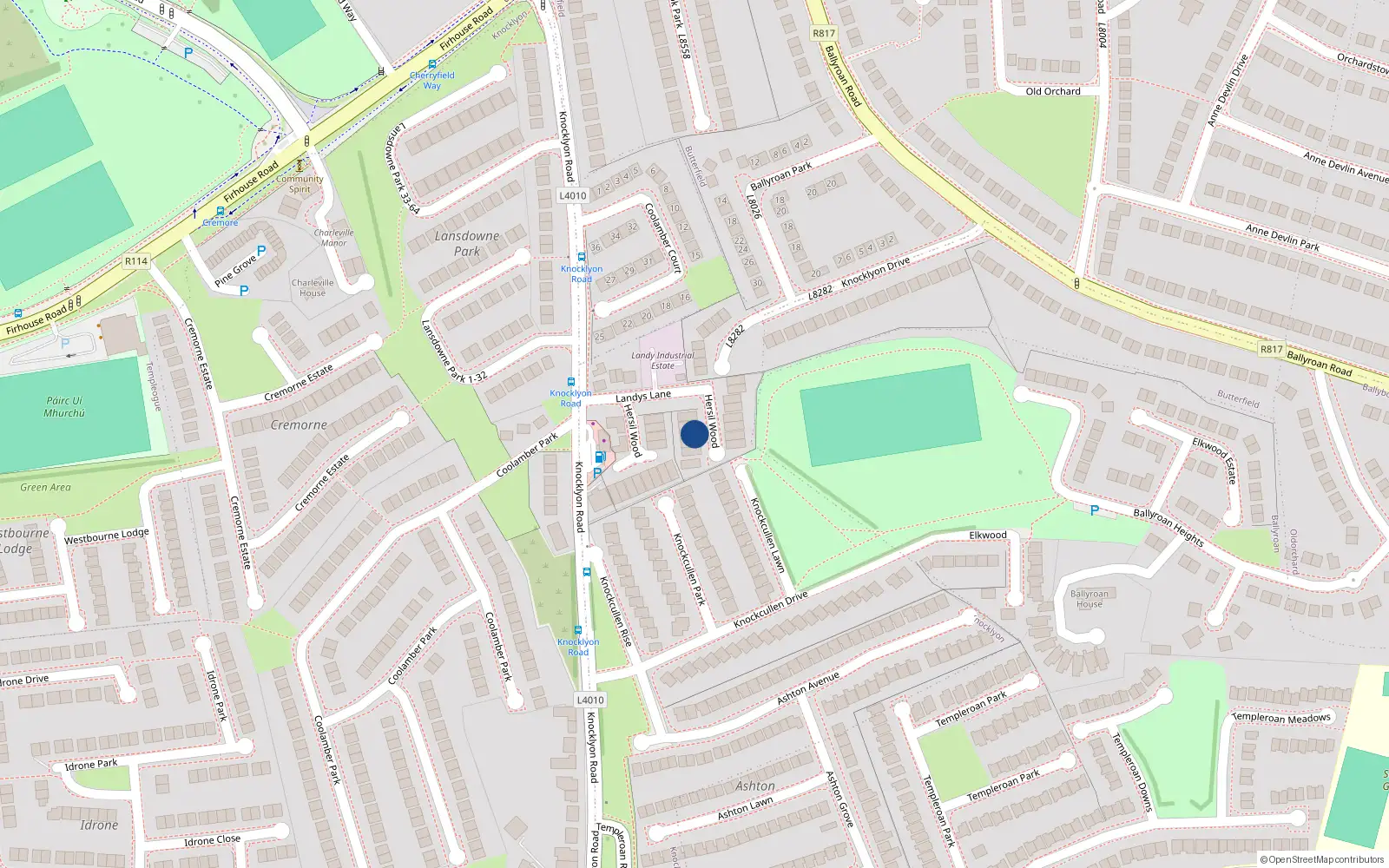 Overhead map showing the location of 13 Hersil Wood, Dublin 16