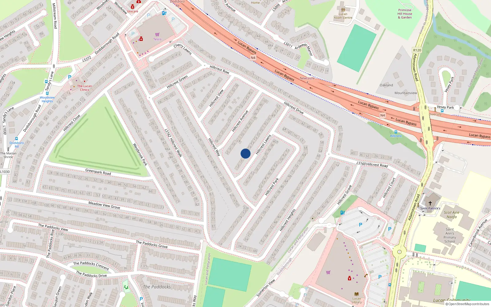 Overhead map showing the location of 13 Hillcrest Lawns, Lucan