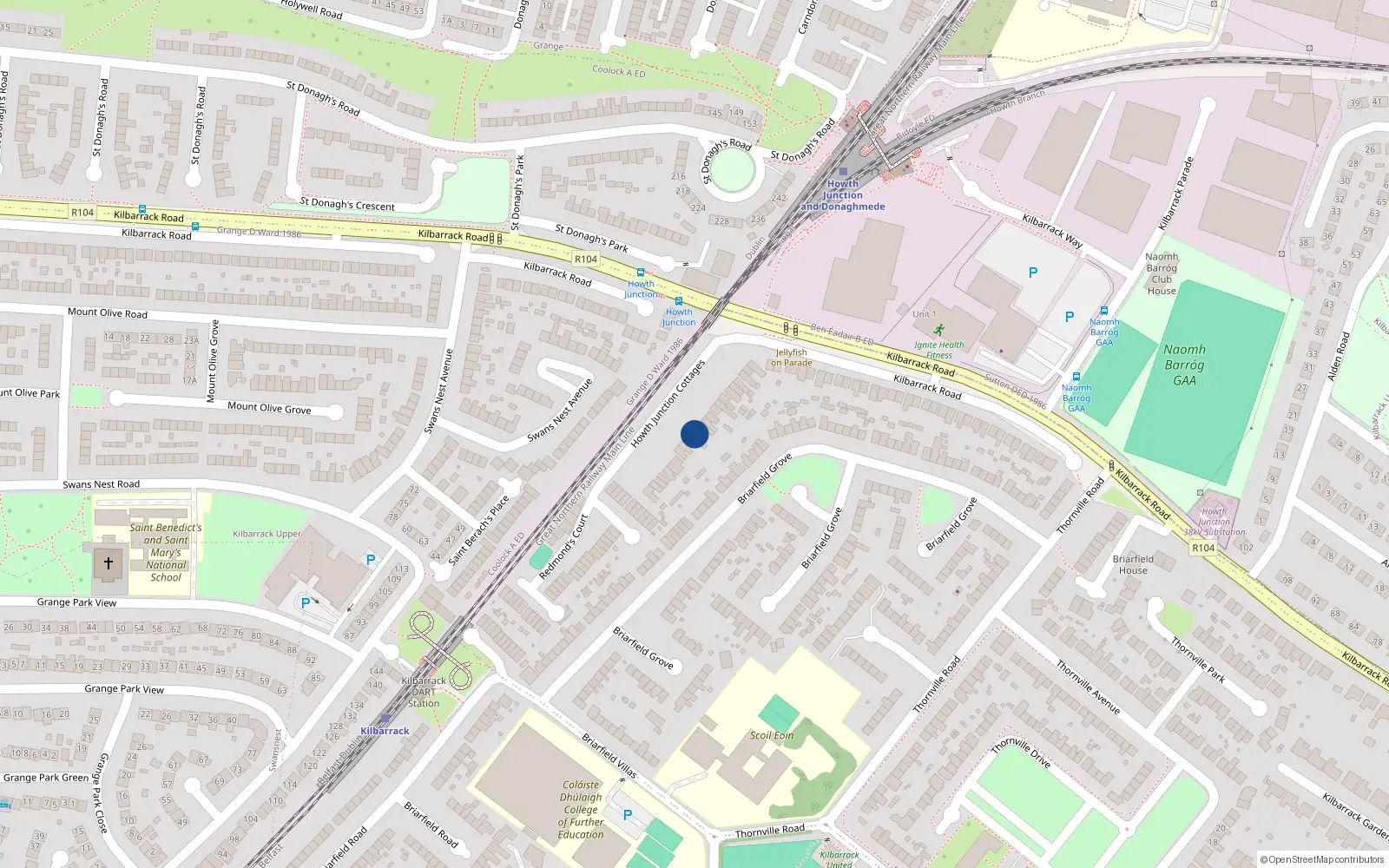 Overhead map showing the location of 13 Howth Junction Cottages, Dublin 5