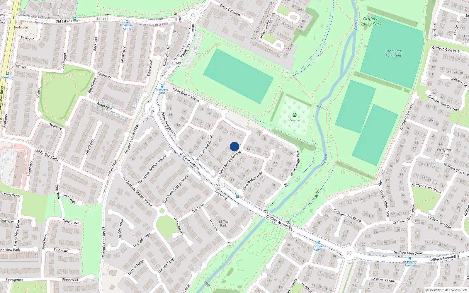 Overhead map showing the location of 13 Johnsbridge Avenue, Lucan