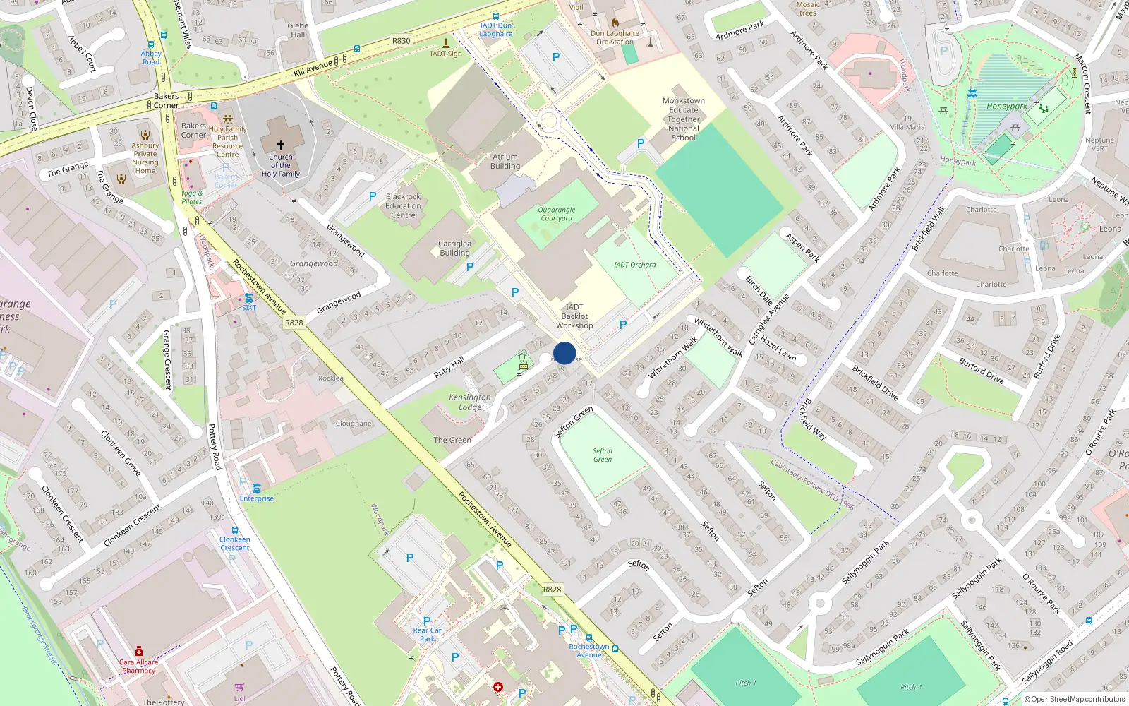 Overhead map showing the location of 13 Kensington Manor, Dún Laoghaire