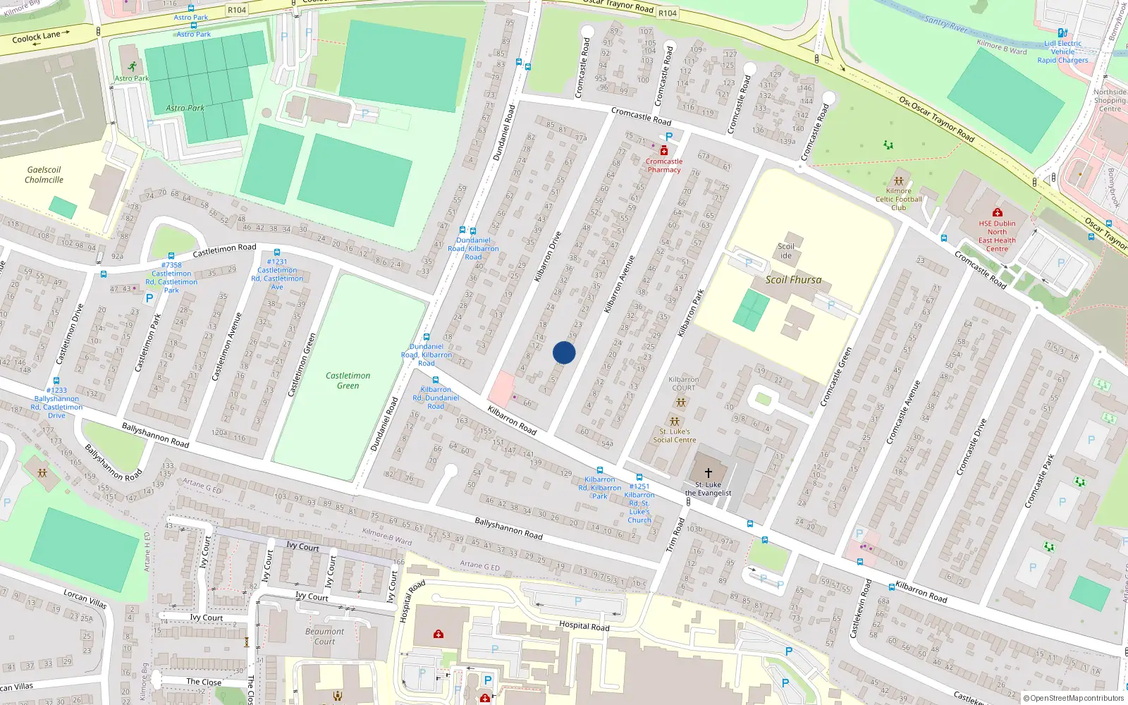 Overhead map showing the location of 13 Kilbarron Avenue, Dublin 5