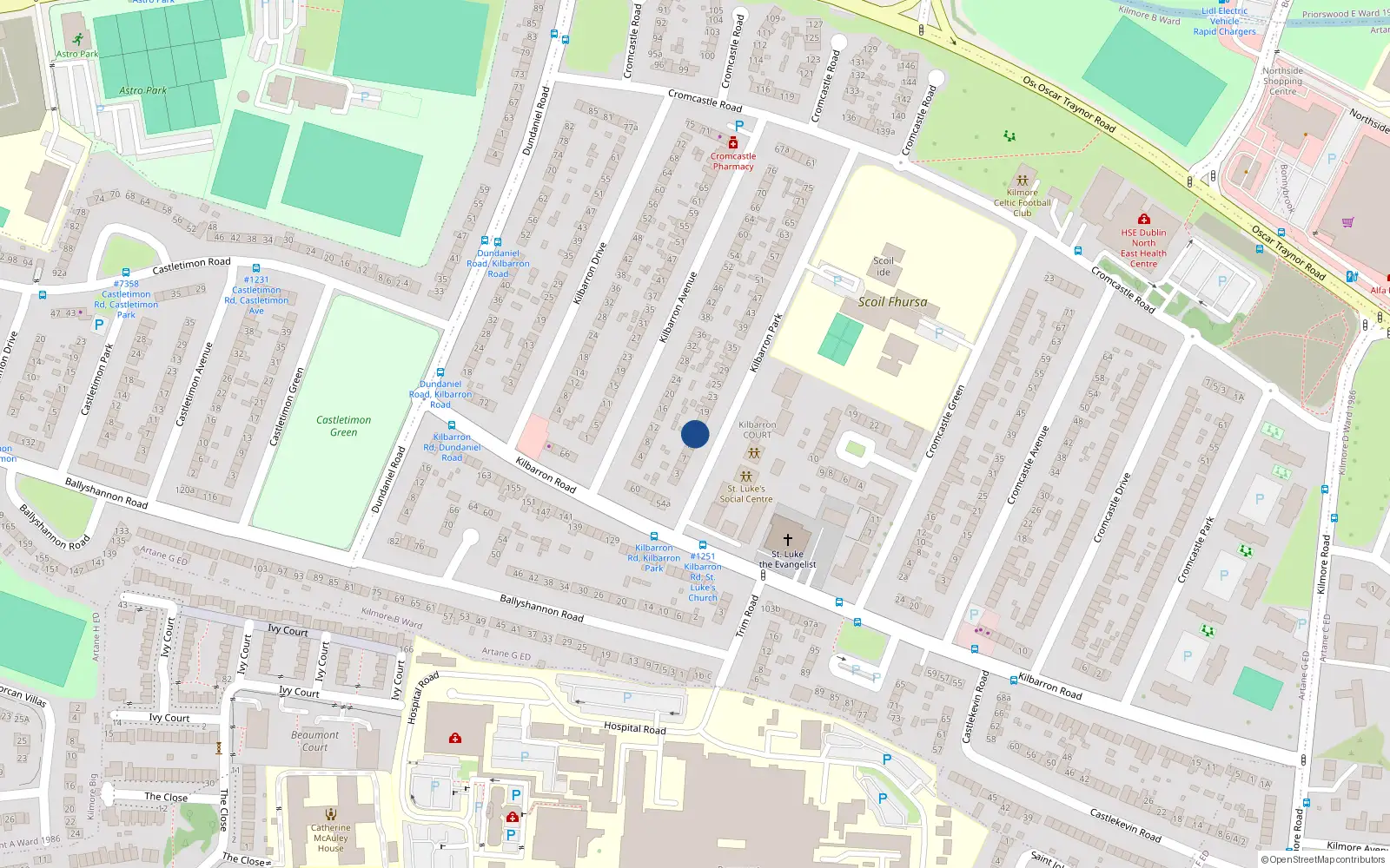 Overhead map showing the location of 13 Kilbarron Park, Coolock, Dublin 5
