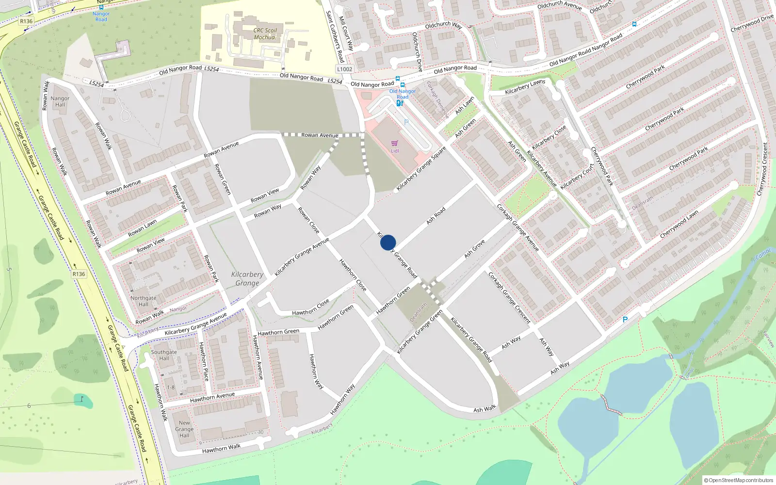 Overhead map showing the location of 13 Kilcarbery Grange Road, Clondalkin