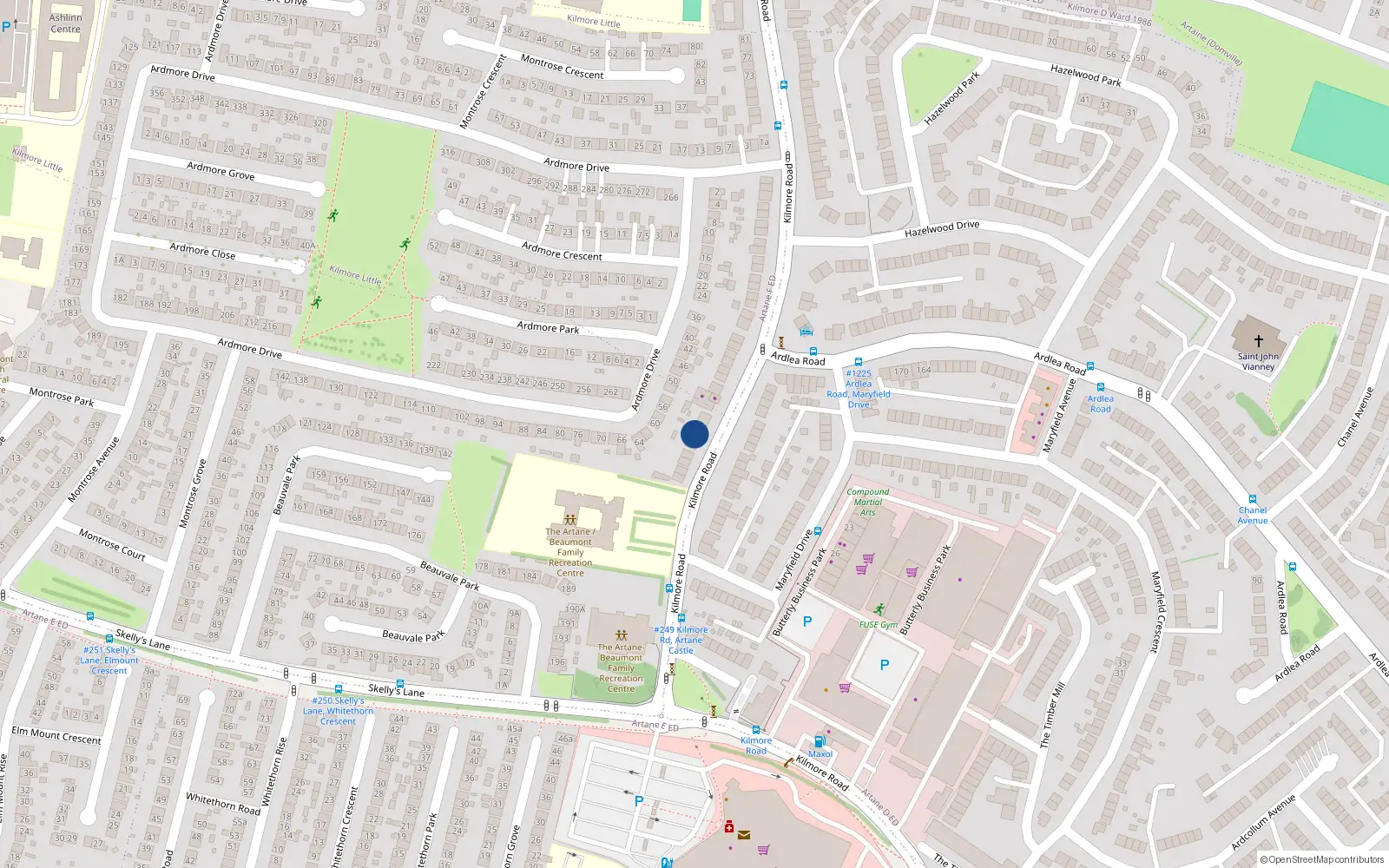 Overhead map showing the location of 13 Kilmore Road, Dublin 5