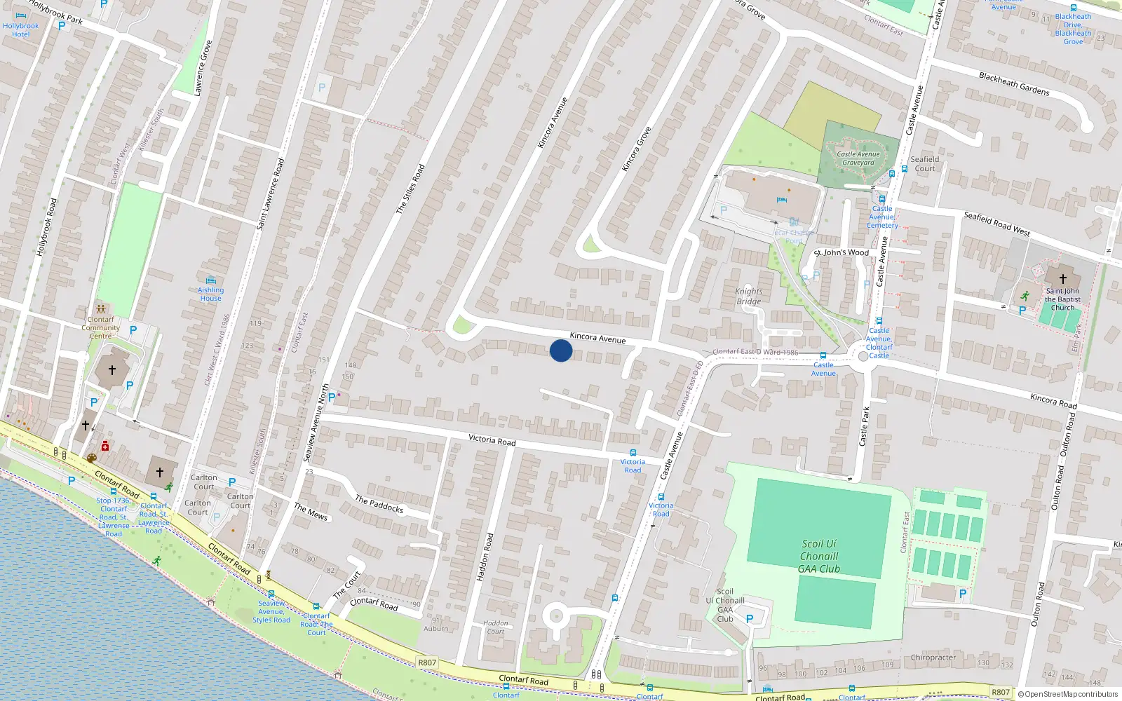 Overhead map showing the location of 13 Kincora Avenue, Dublin 3