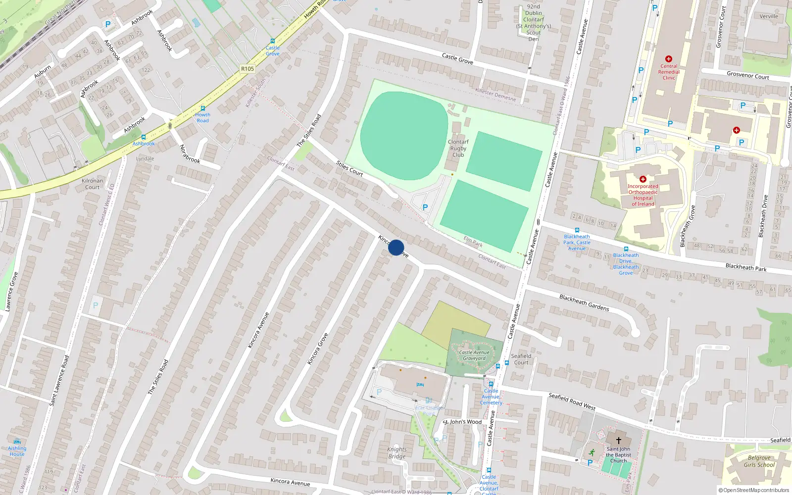 Overhead map showing the location of 13 Kincora Grove, Dublin 3