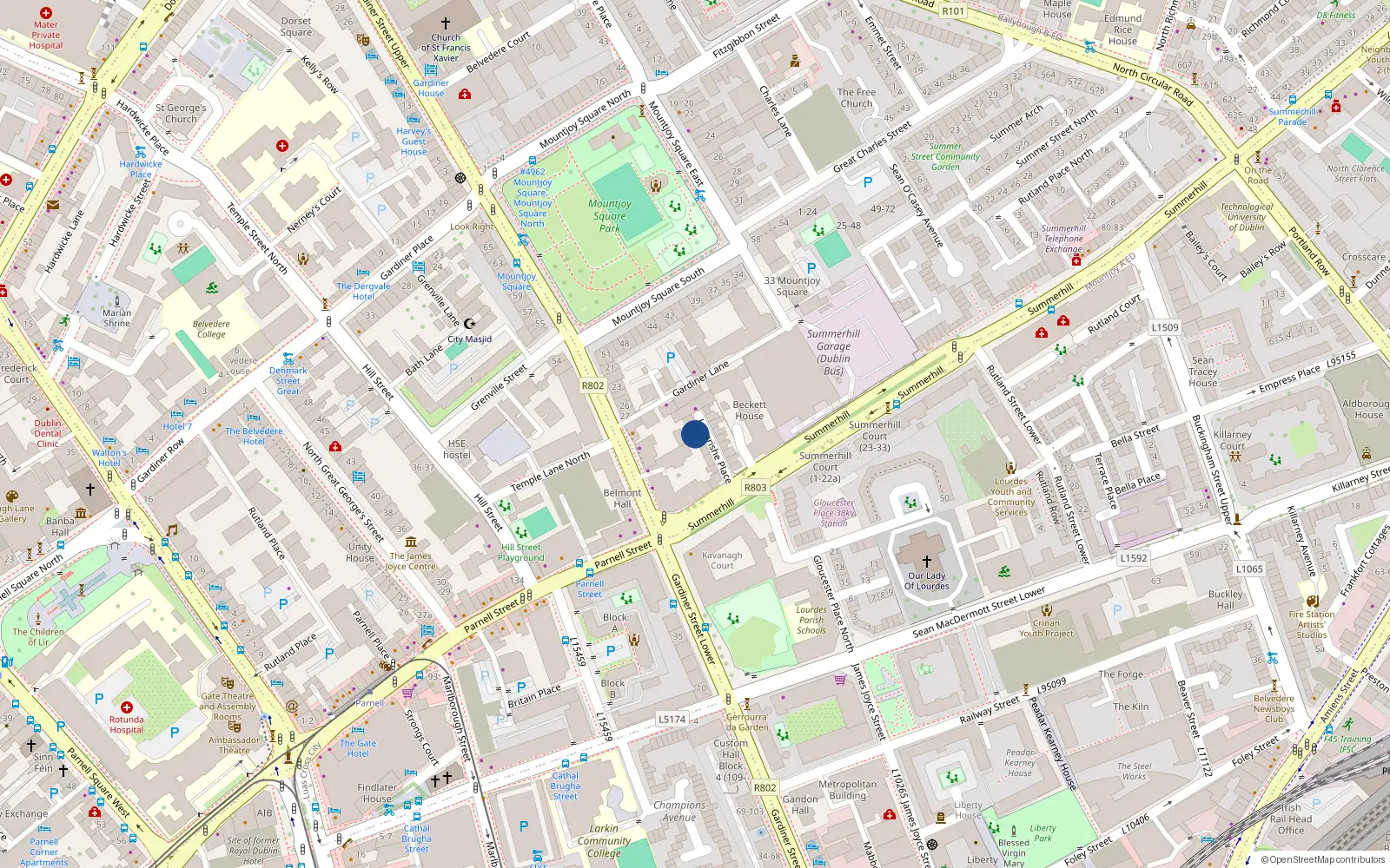 Overhead map showing the location of 13 Langrishe Place, Dublin 1, Dublin