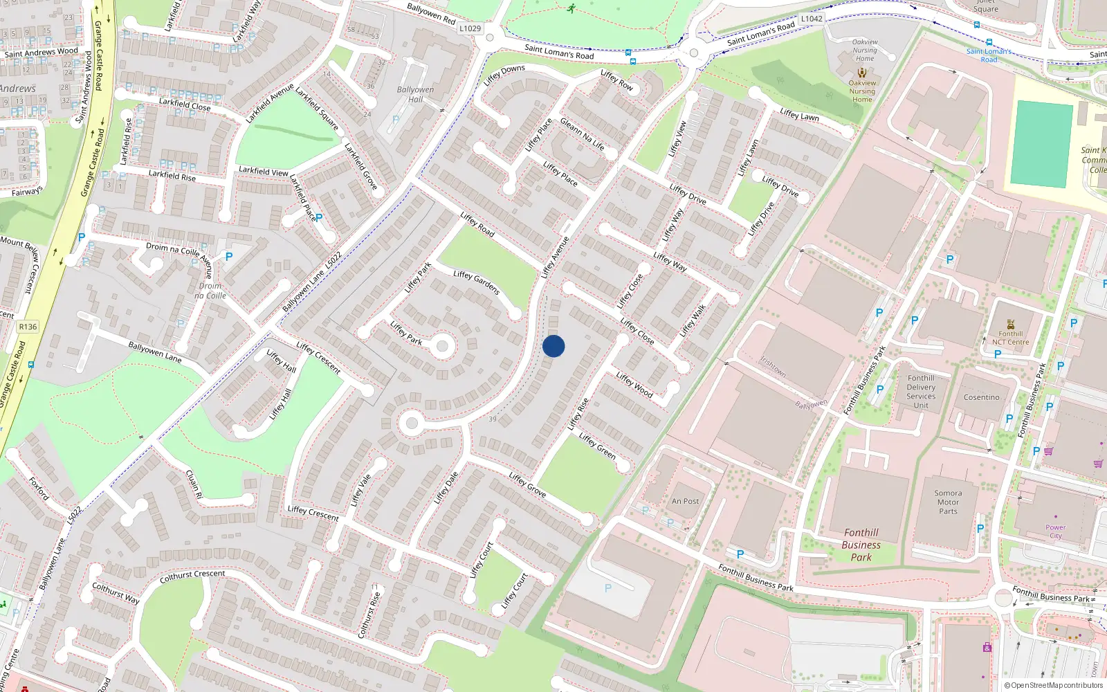 Overhead map showing the location of 13 Liffey Avenue, Lucan