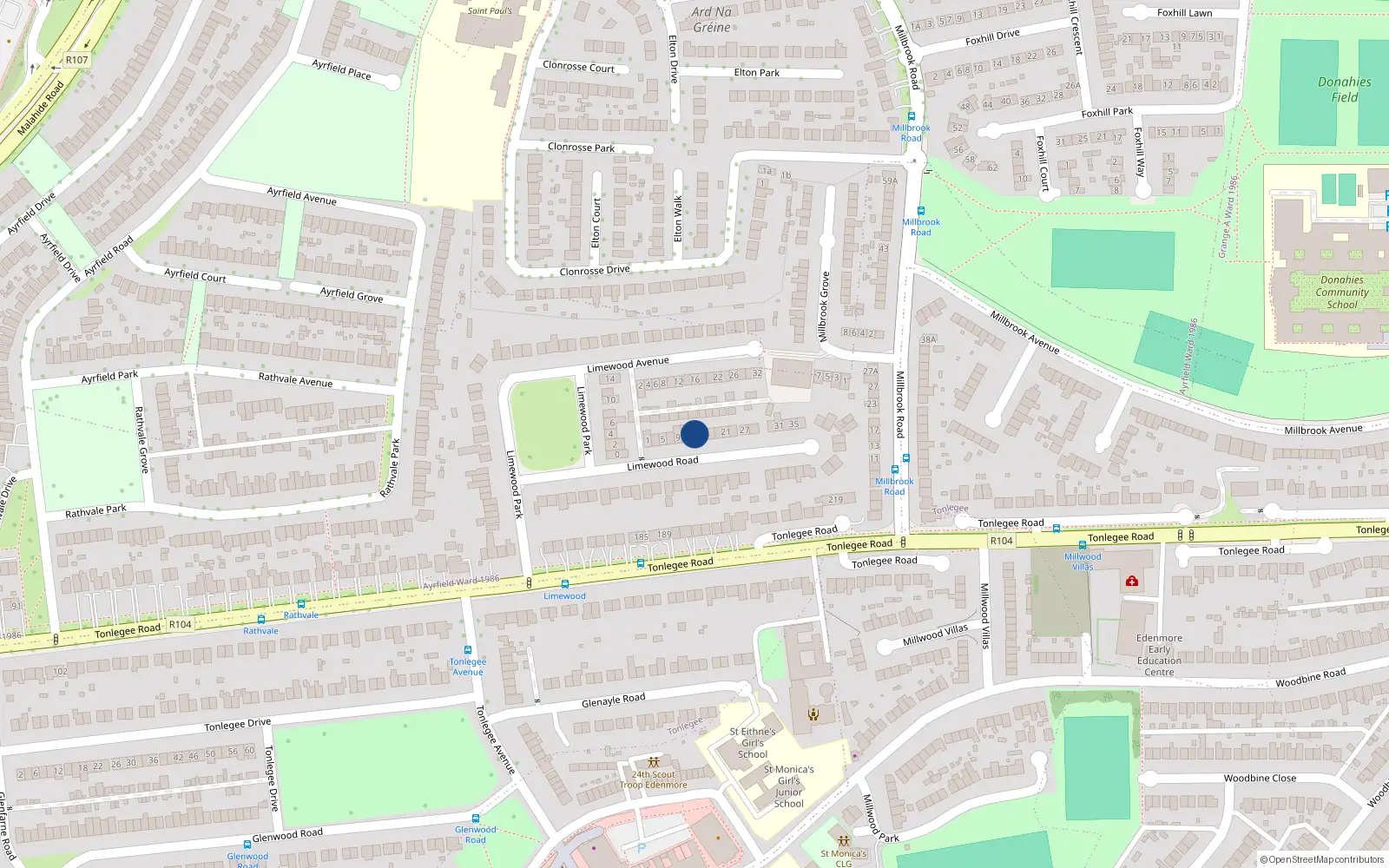 Overhead map showing the location of 13 Limewood Road, Dublin 5