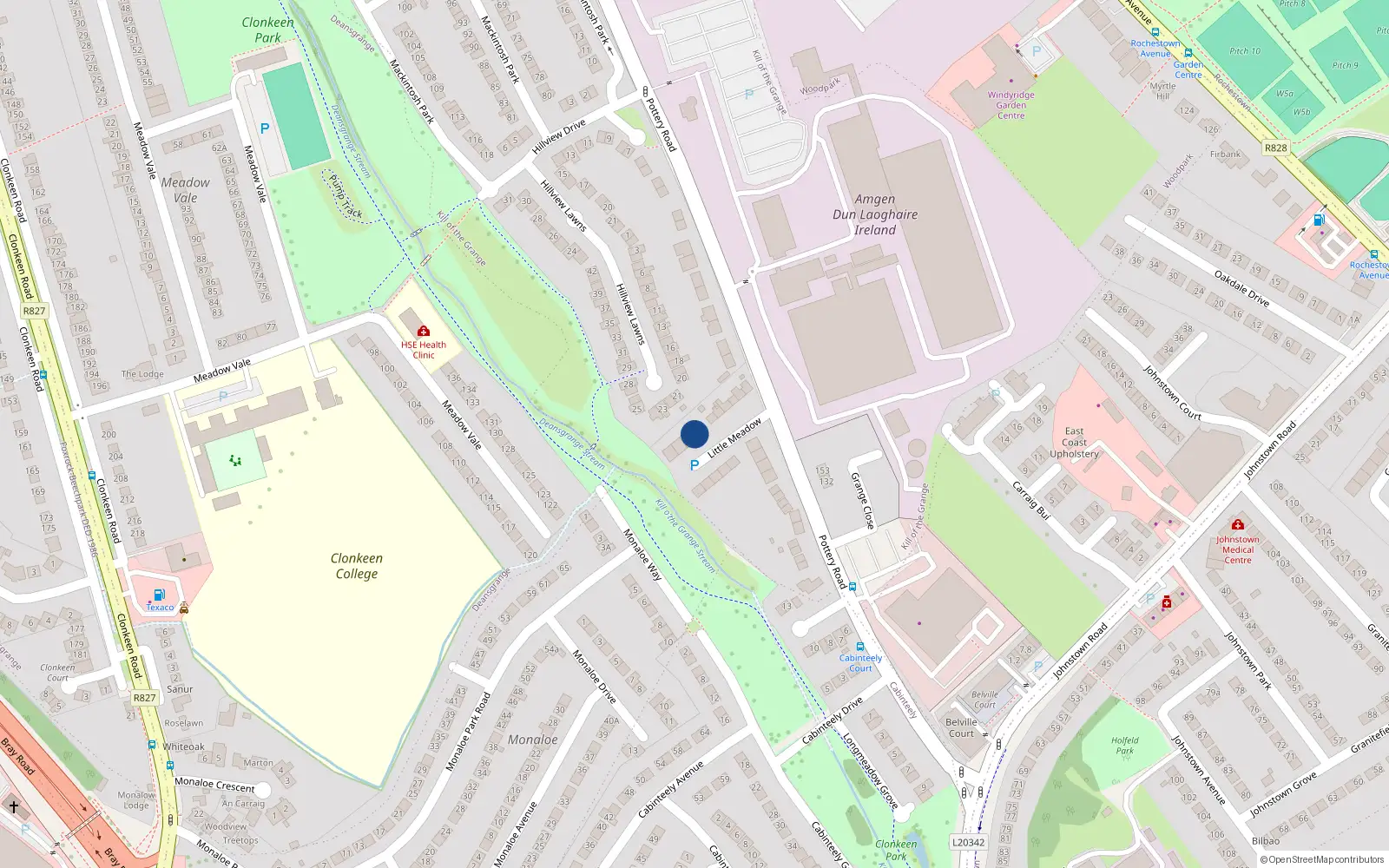 Overhead map showing the location of 13 Little Meadow, Dun Laoghaire