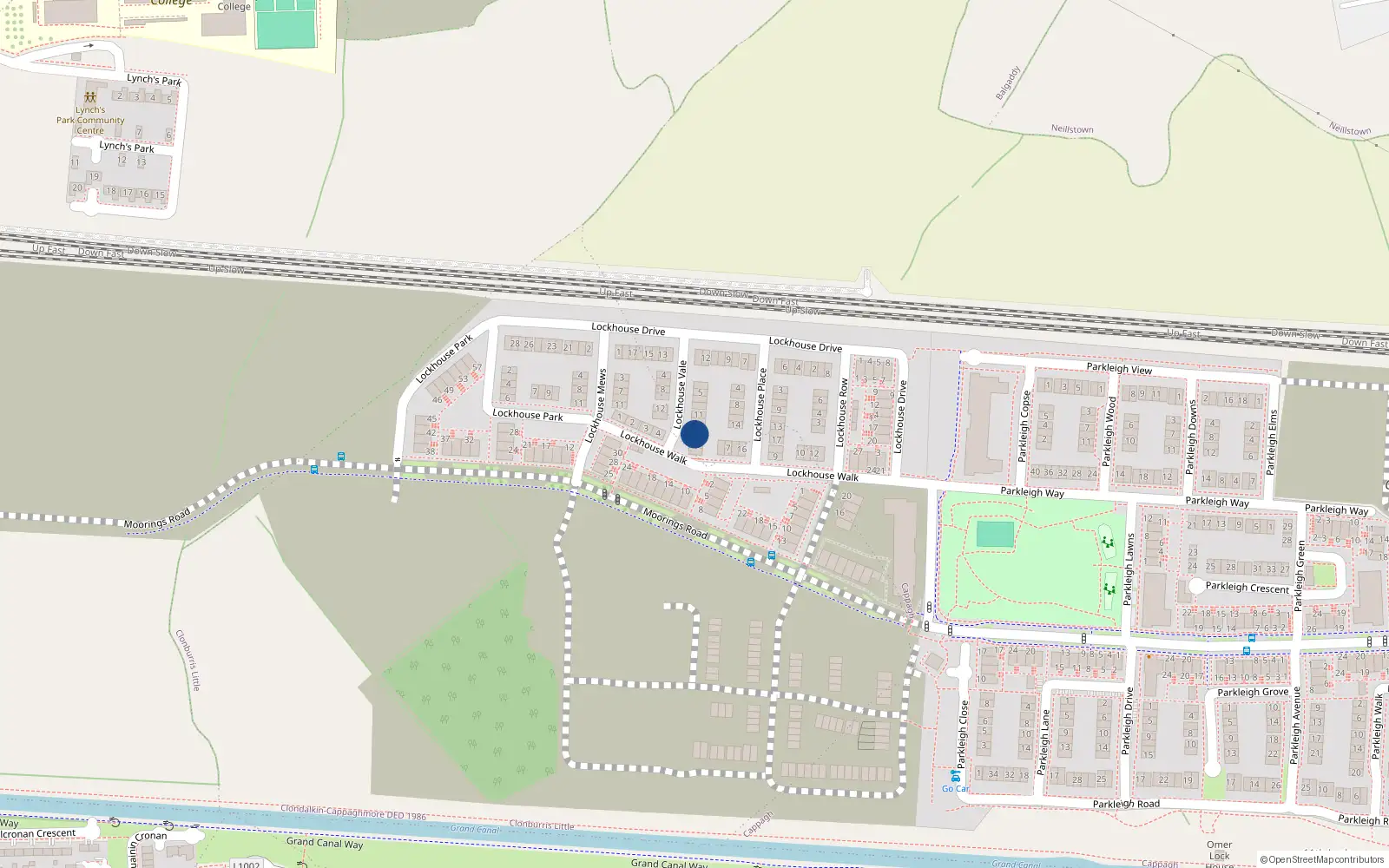 Overhead map showing the location of 13 Lockhouse Vale, Cappagh