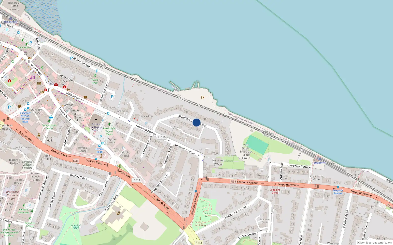 Overhead map showing the location of 13 Maretimo Gardens East, Blackrock