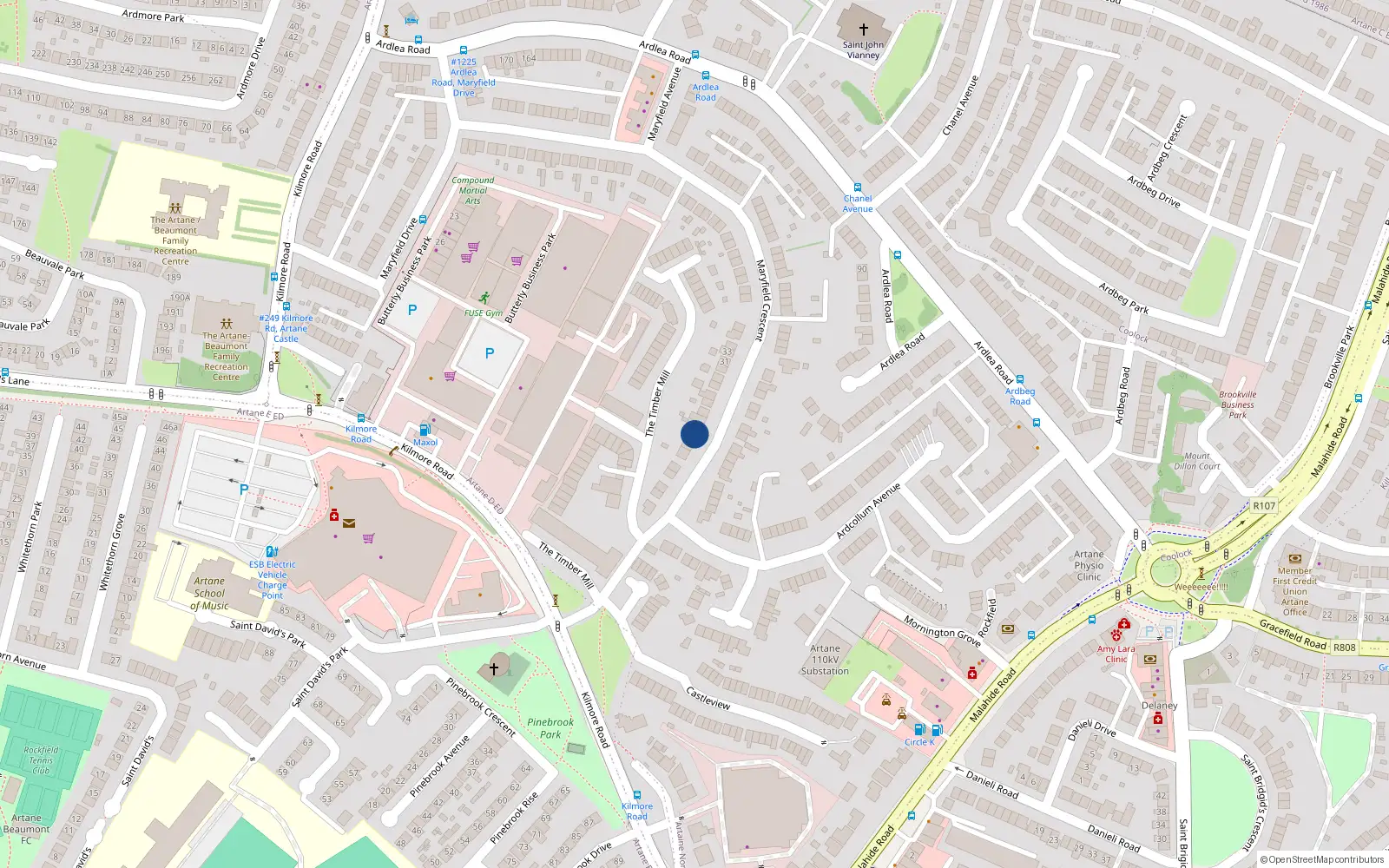 Overhead map showing the location of 13 Maryfield Crescent, Dublin 5