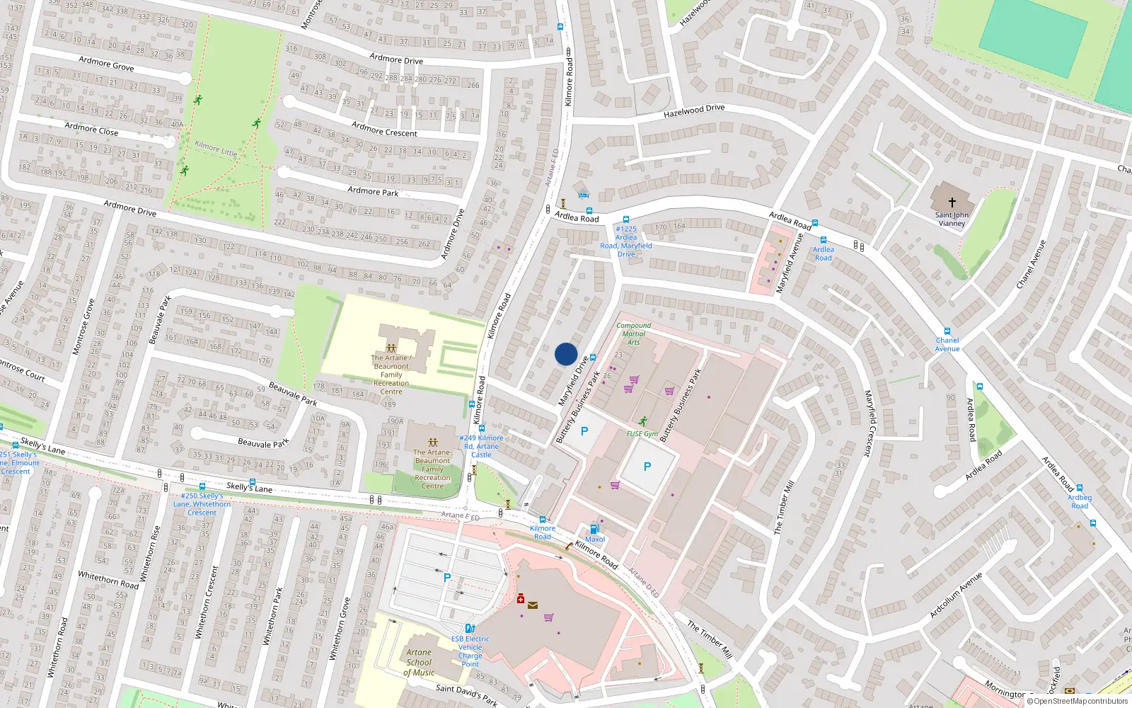 Overhead map showing the location of 13 Maryfield Drive, Dublin 5