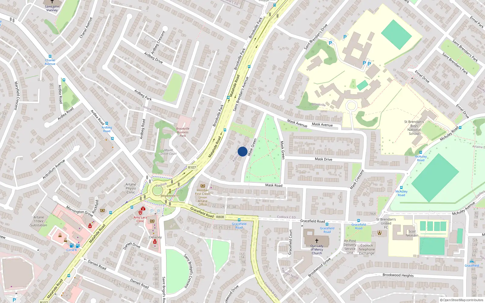 Overhead map showing the location of 13 Mask Green, Dublin 5