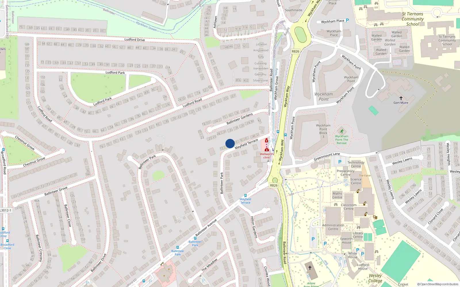Overhead map showing the location of 13 Mayfield Terrace, Dublin 16