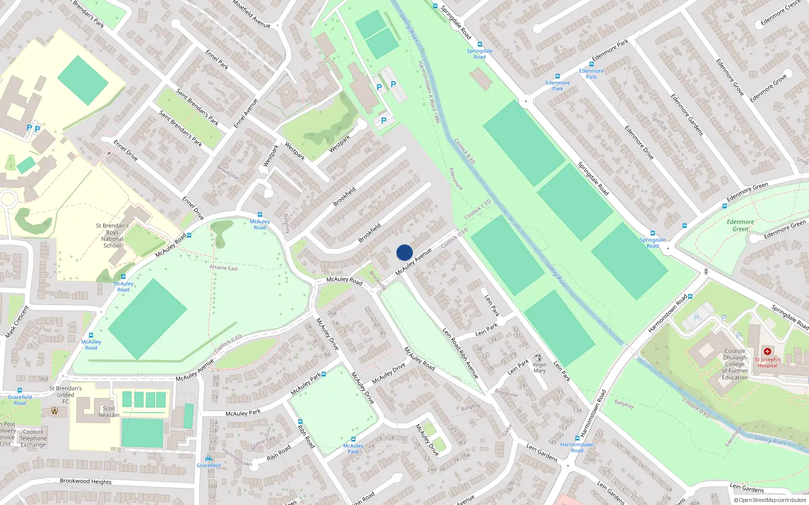 Overhead map showing the location of 13 McAuley Avenue, Dublin 5