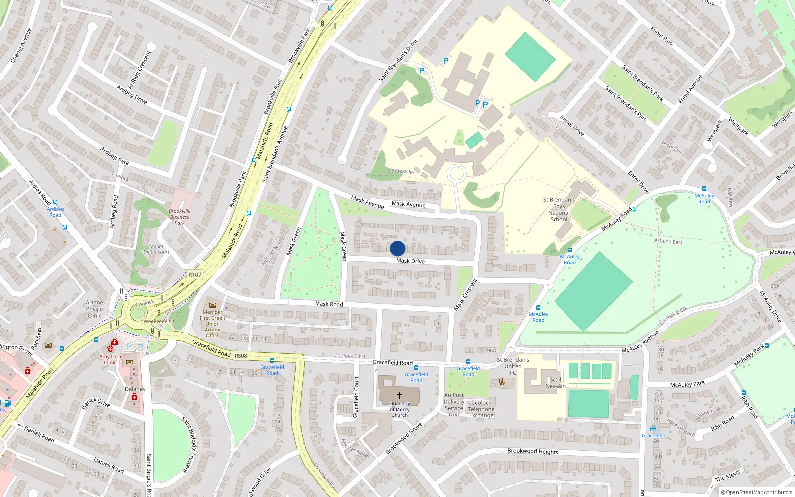 Overhead map showing the location of 13 Measc Drive, Coolock, Dublin 5