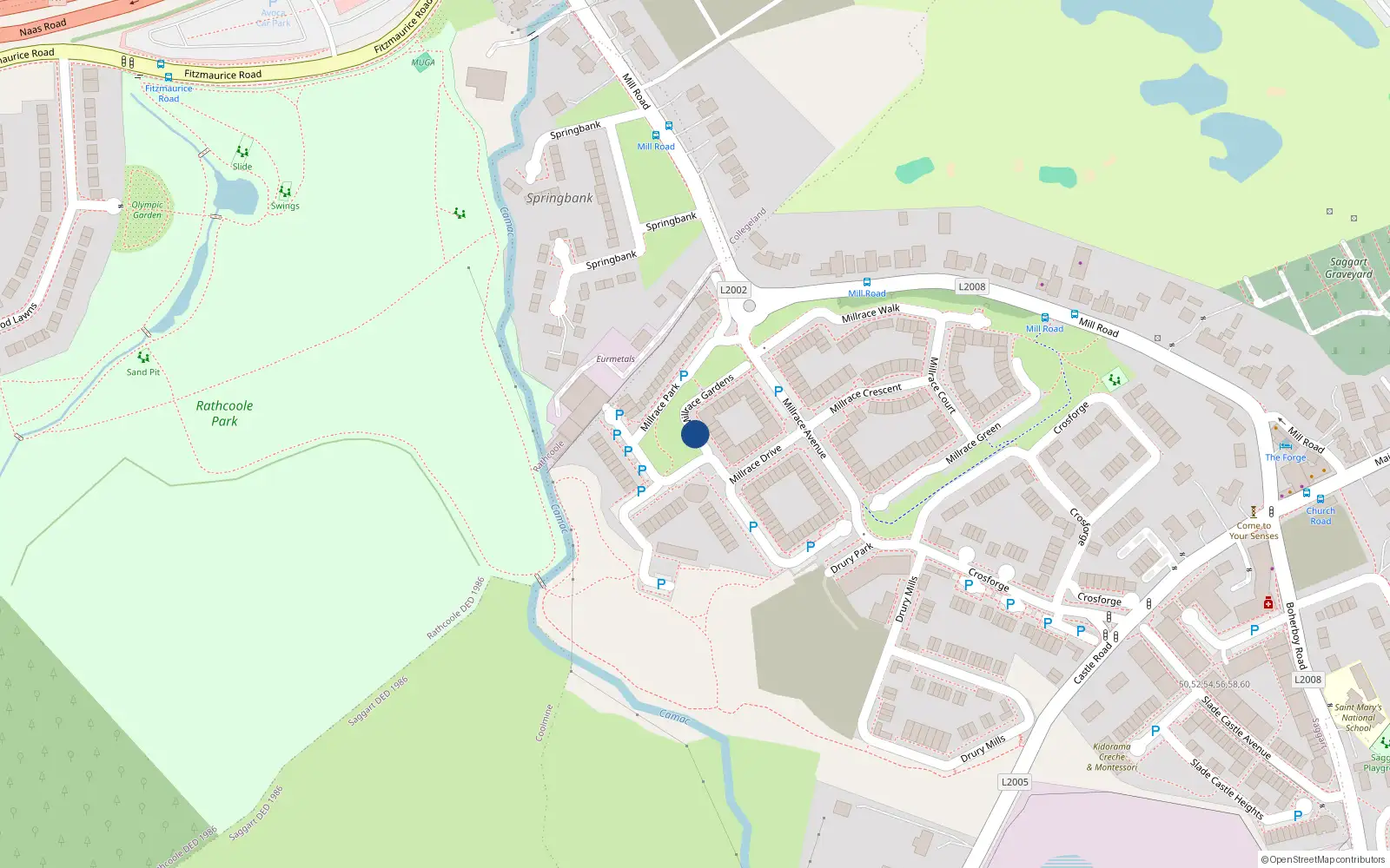 Overhead map showing the location of 13 Millrace Gardens, Saggart