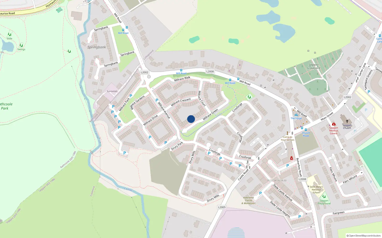 Overhead map showing the location of 13 Millrace Green, Saggart