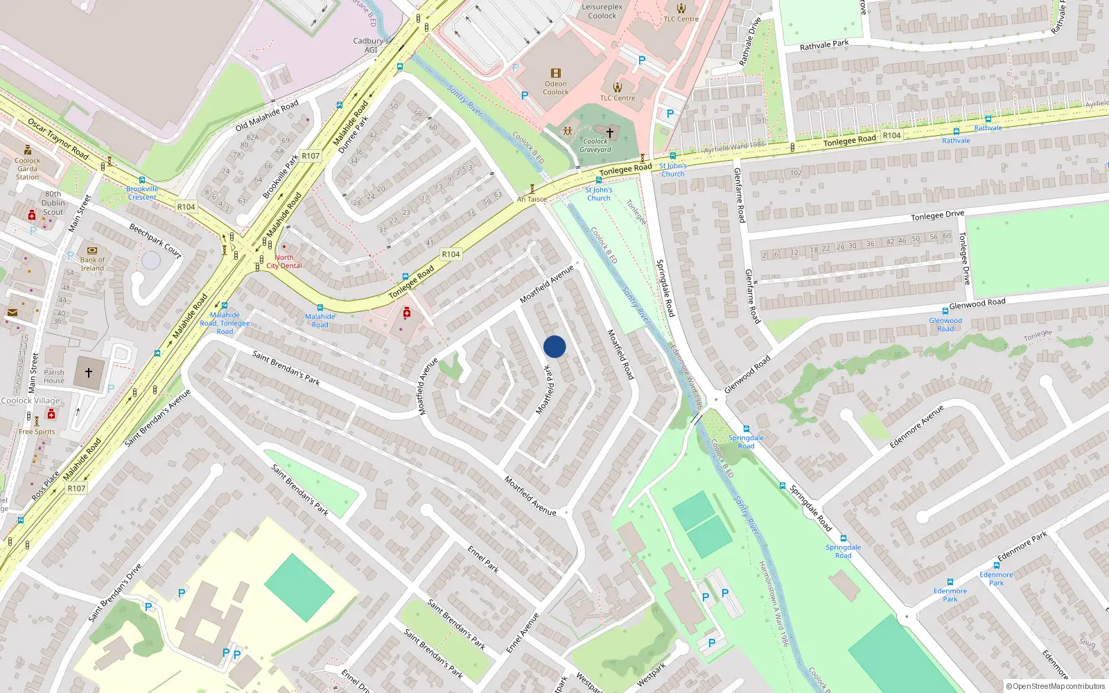 Overhead map showing the location of 13 Moatfield Park, St Brendan Estate, Coolock