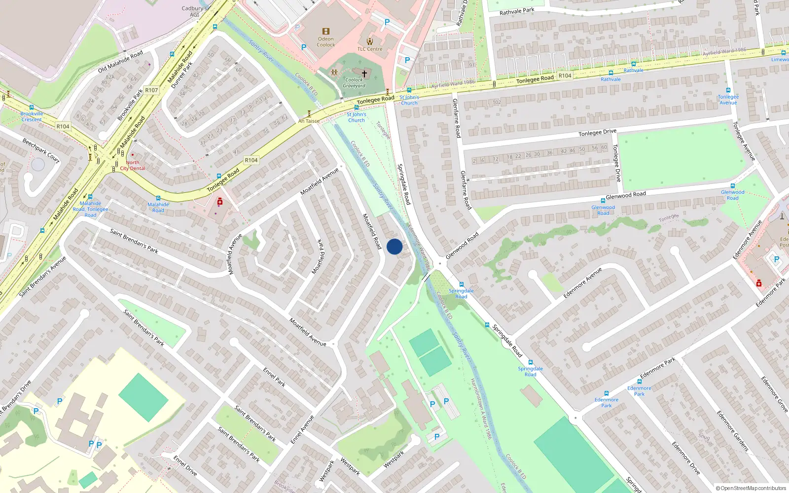 Overhead map showing the location of 13 Moatfield Road, St Brendans Estate, Artane Dublin 5