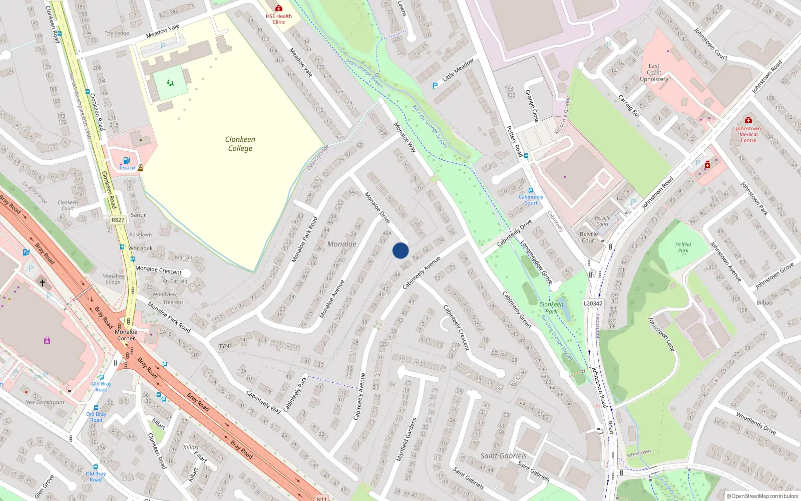 Overhead map showing the location of 13 Monaloe Drive, Blackrock