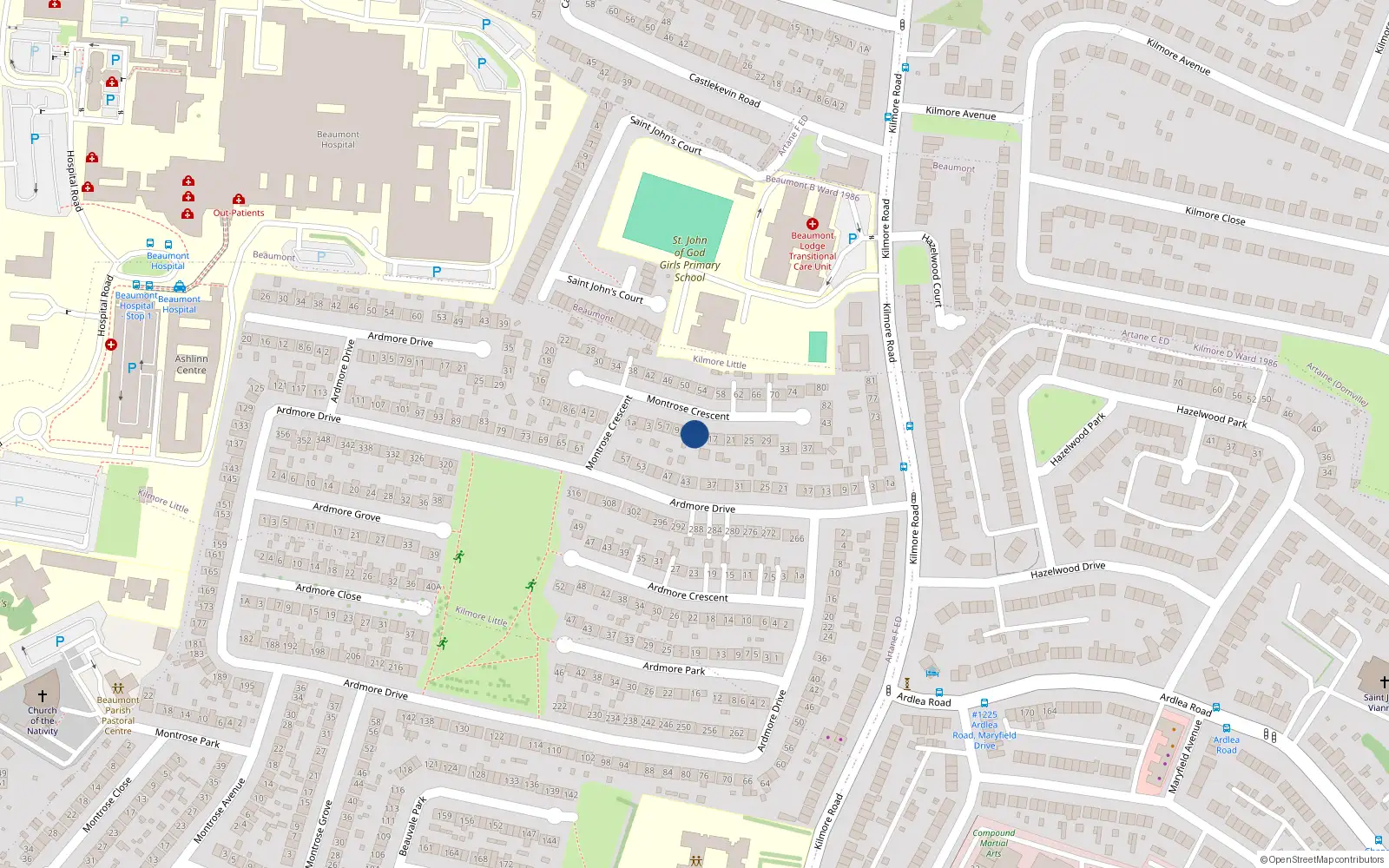 Overhead map showing the location of 13 Montrose Crescent, Dublin 5
