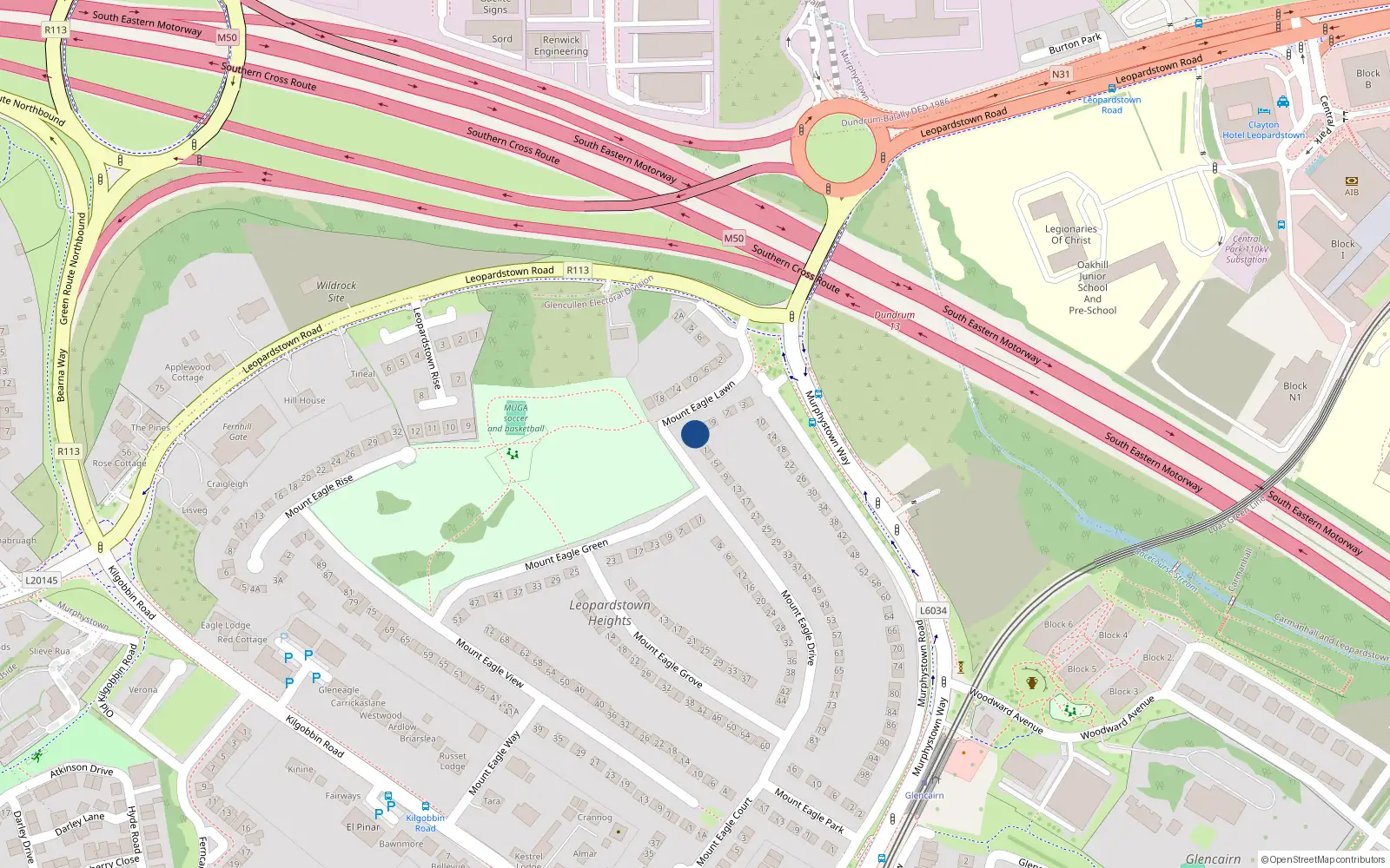 Overhead map showing the location of 13 Mount Eagle Lawn, Sandyford