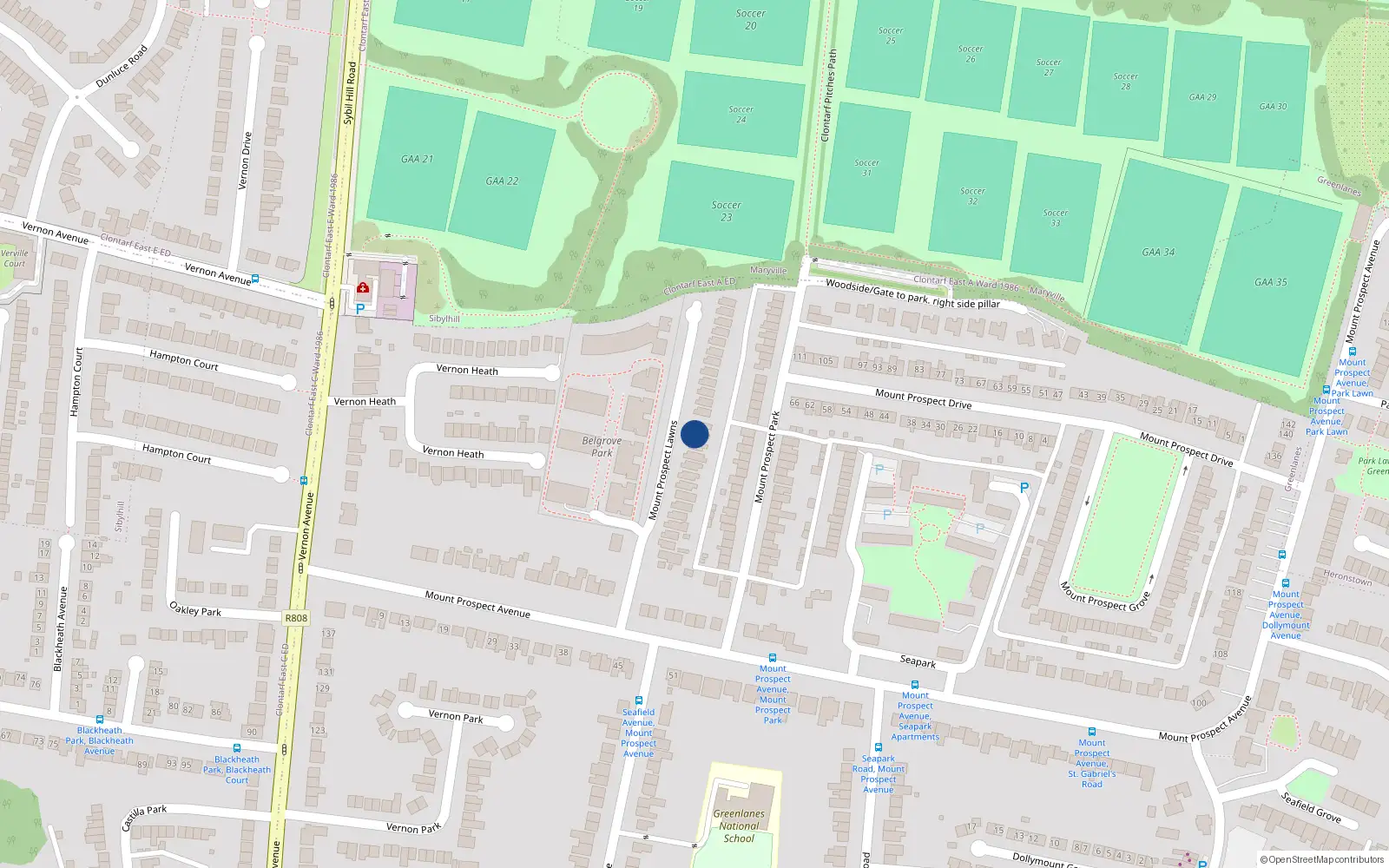 Overhead map showing the location of 13 Mount Prospect Lawns, Clontarf, Dublin 3