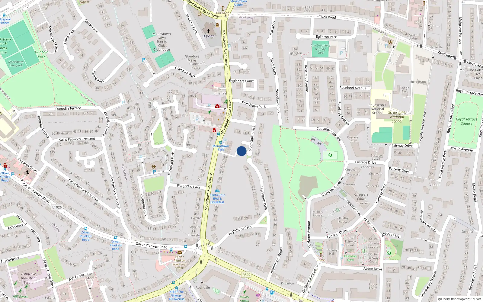 Overhead map showing the location of 13 Mounttown Villas, Mounttown Lower, Dun Laoghaire