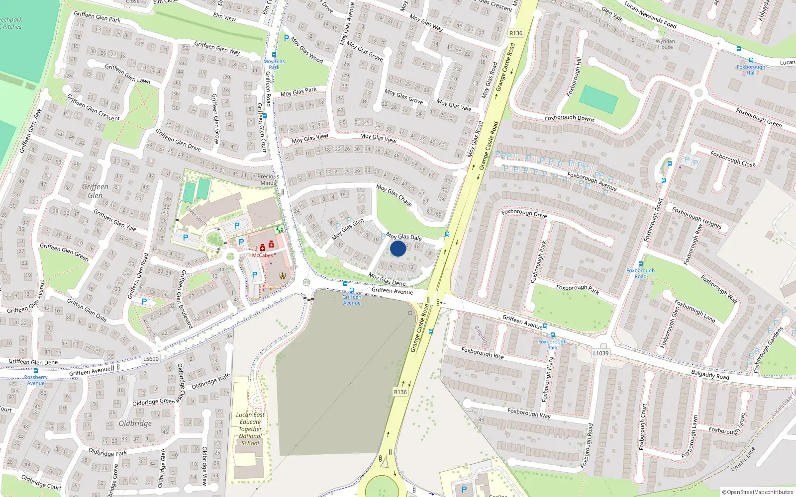 Overhead map showing the location of 13 Moy Glas Dale, Lucan