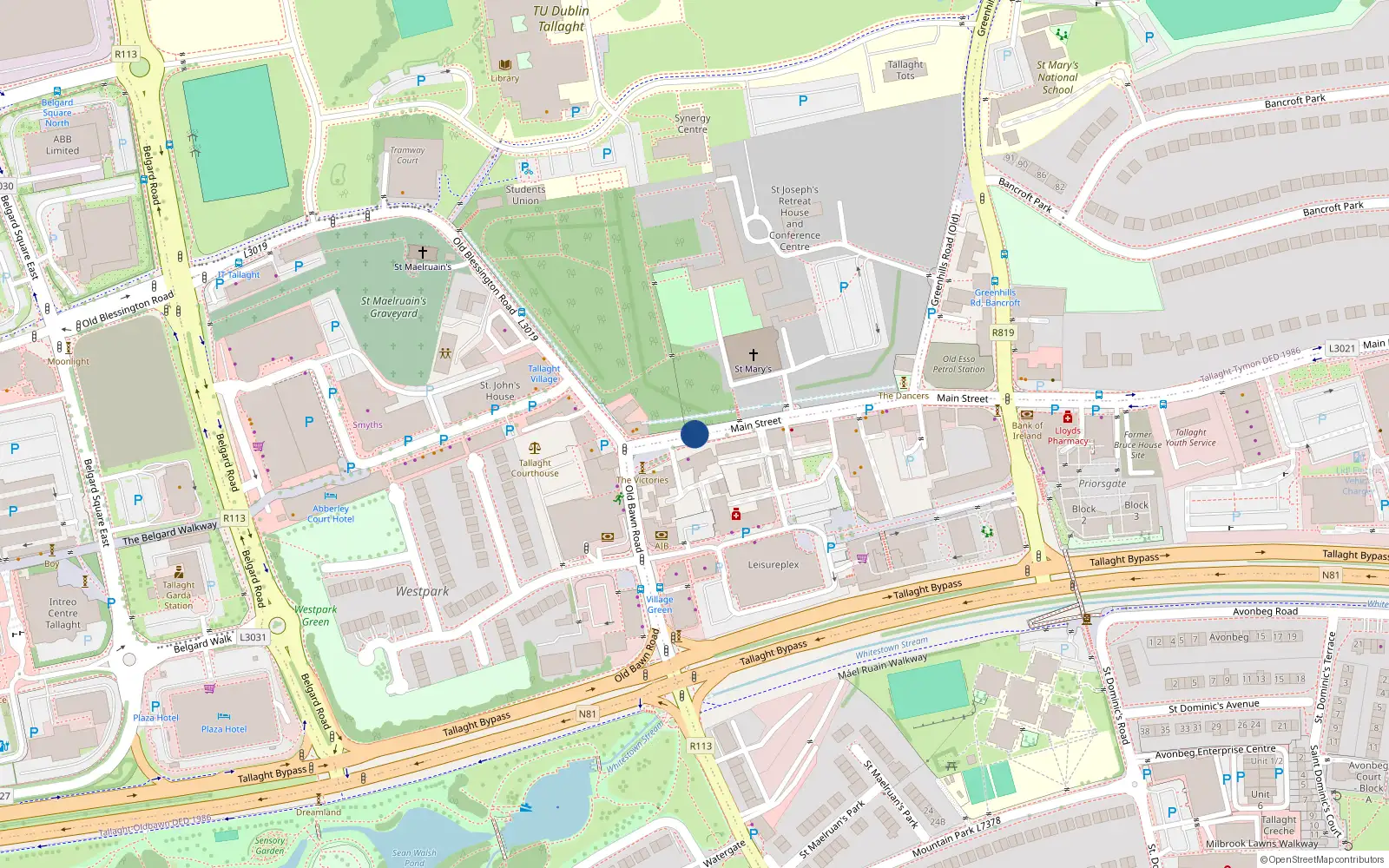 Overhead map showing the location of 13 Moynihan Court, Main Street, Tallaght