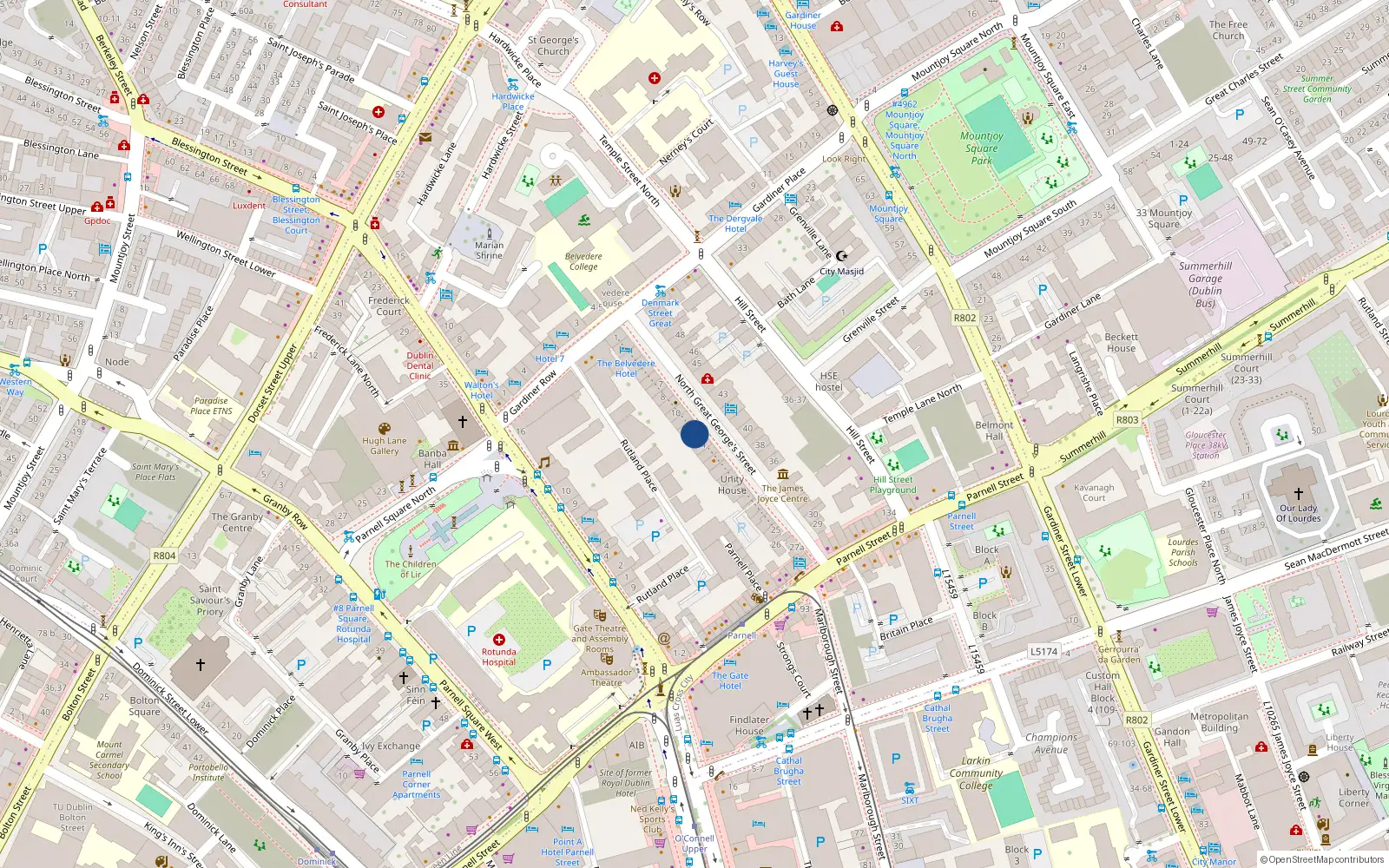 Overhead map showing the location of 13 North Great George's Street, Dublin 1