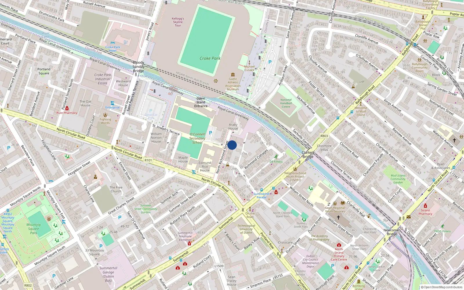 Overhead map showing the location of 13 Richmond Street North, Dublin