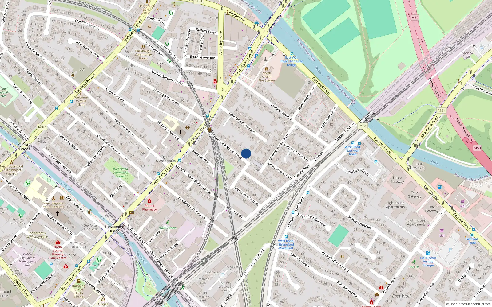 Overhead map showing the location of 13 Northbrook Avenue Lower, North Strand