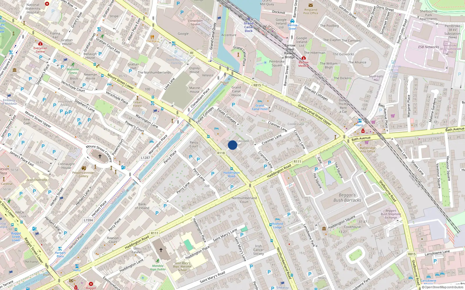 Overhead map showing the location of 13 Northumberland Court, Ballsbridge Dublin 4