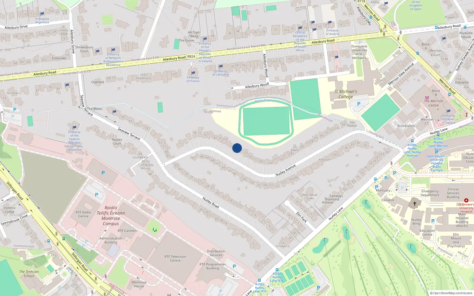 Overhead map showing the location of 13 Nutley Avenue, Priesthouse