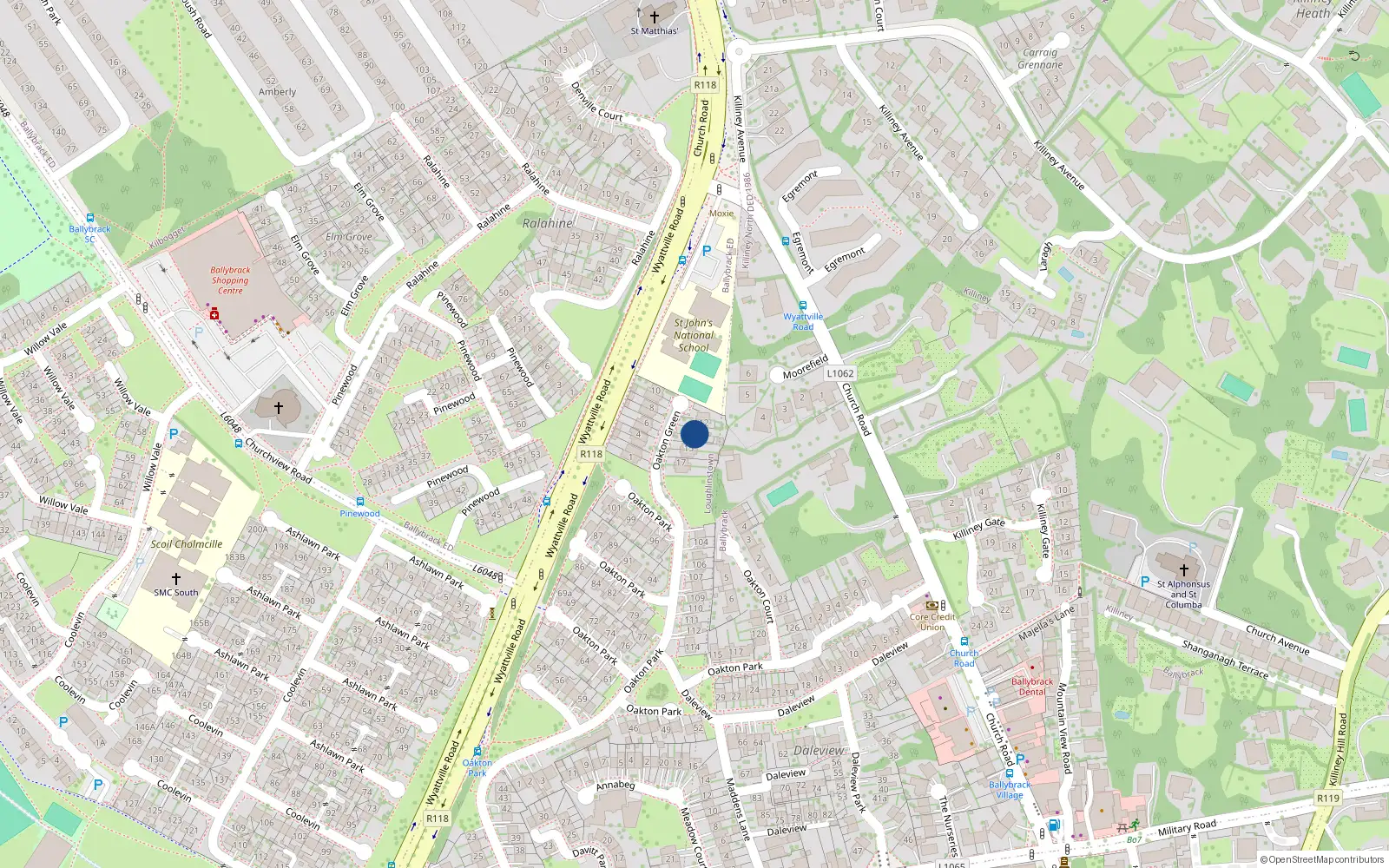 Overhead map showing the location of 13 Oakton Green, Dublin