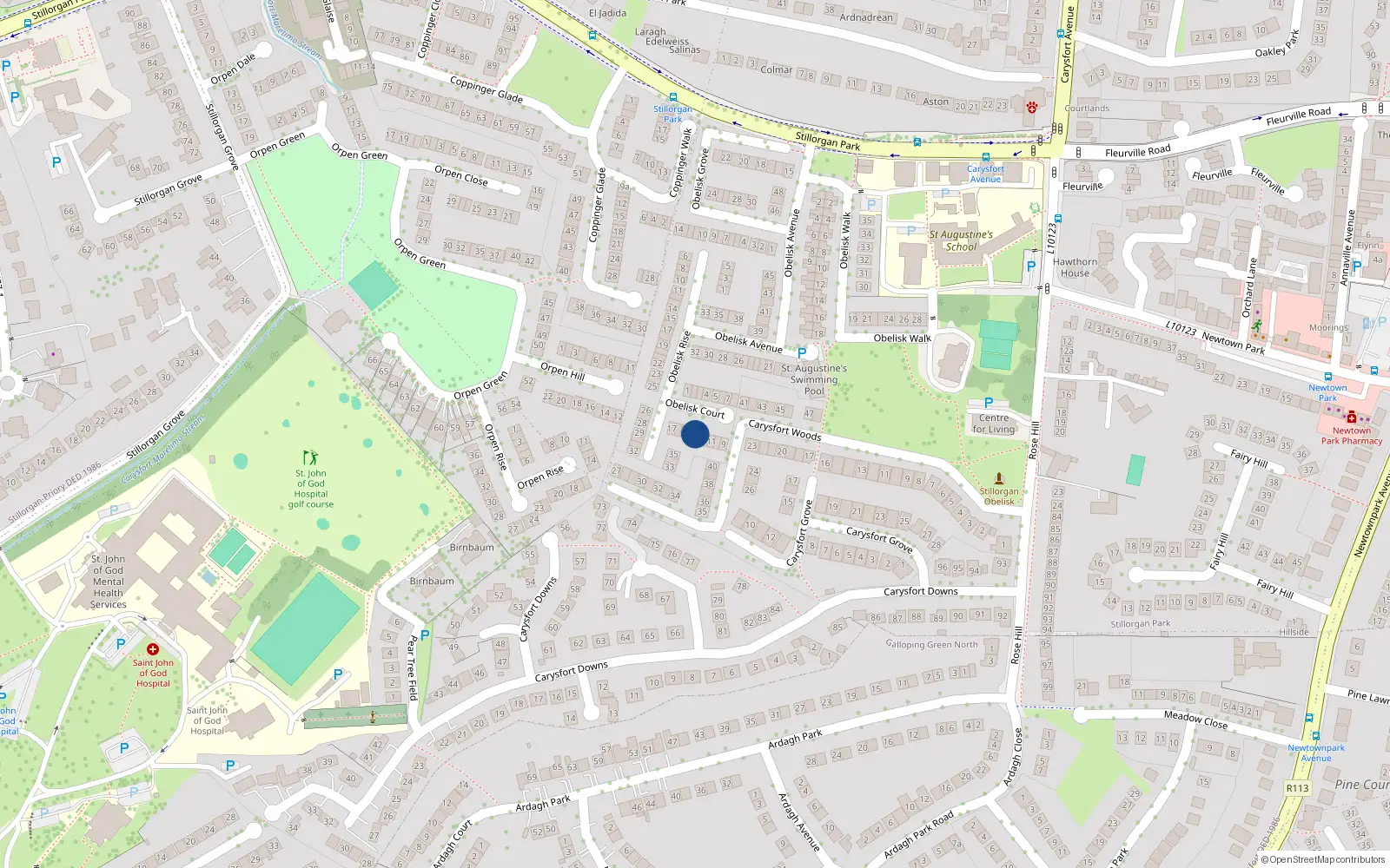 Overhead map showing the location of 13 Obelisk Court, St Augustines, Blackrock