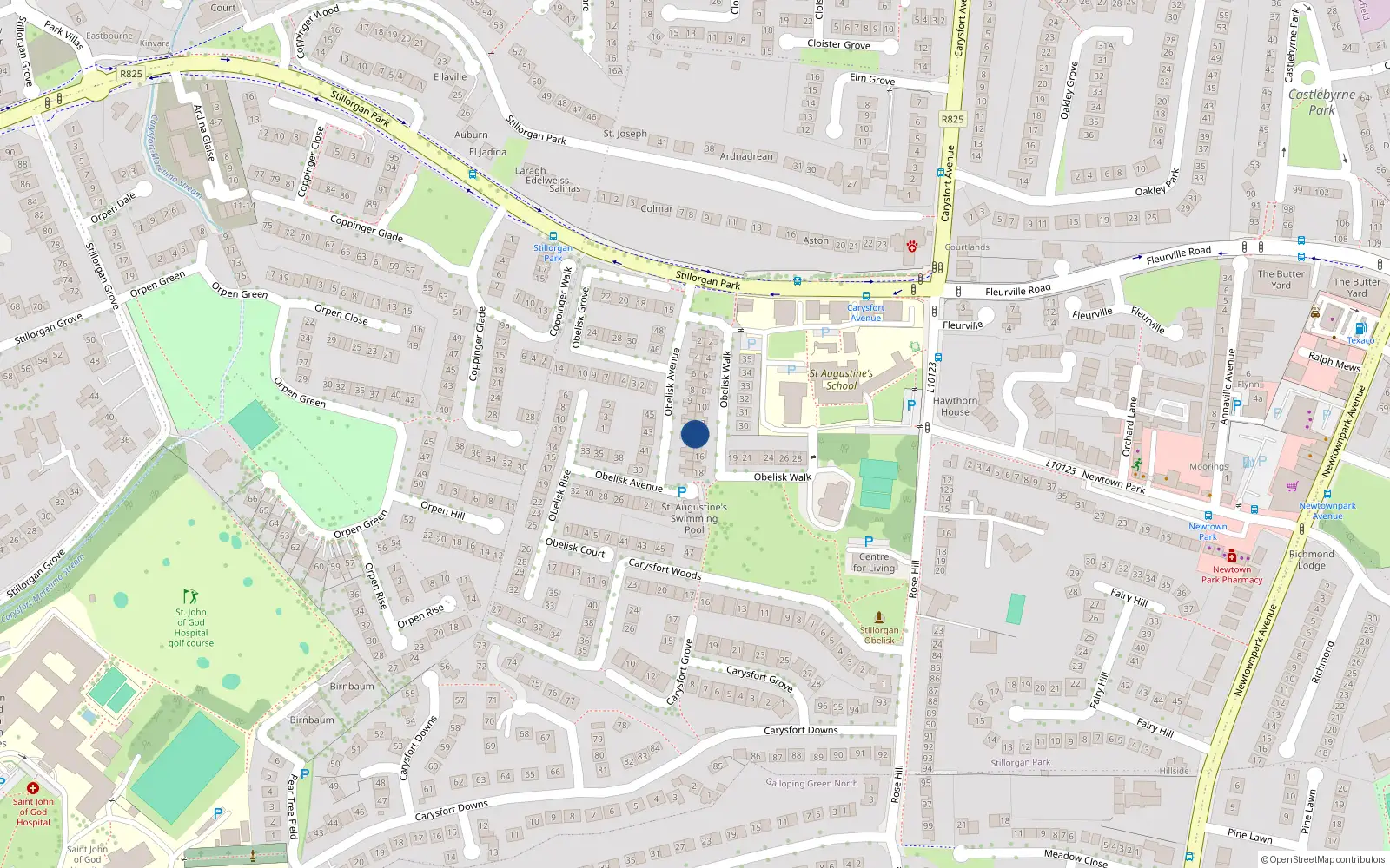 Overhead map showing the location of 13 Obelisk Walk, Blackrock, Dublin